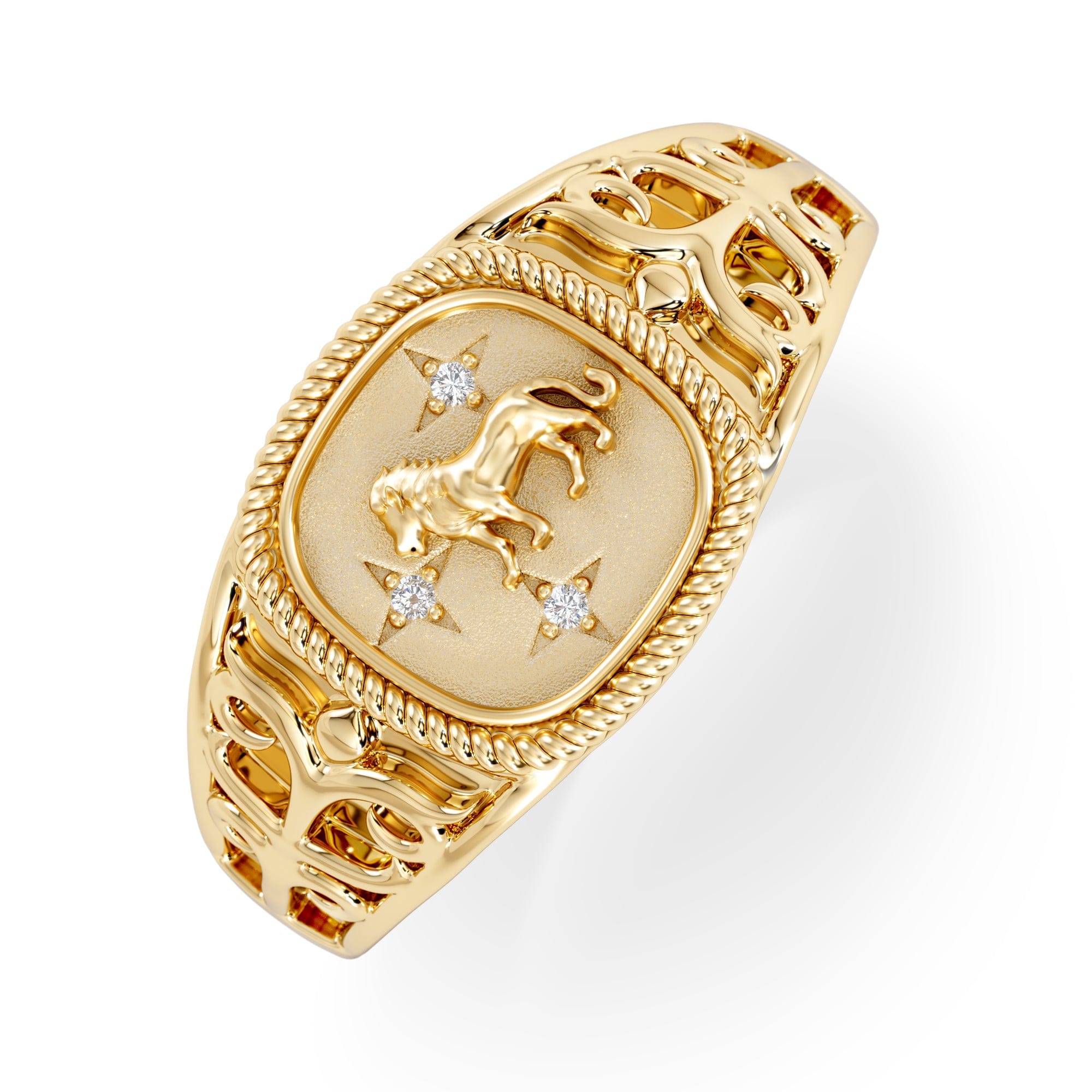 Diamond Leo Zodiac 0.01ct Lab Diamond Signet Ring in 18K Gold Vermeil