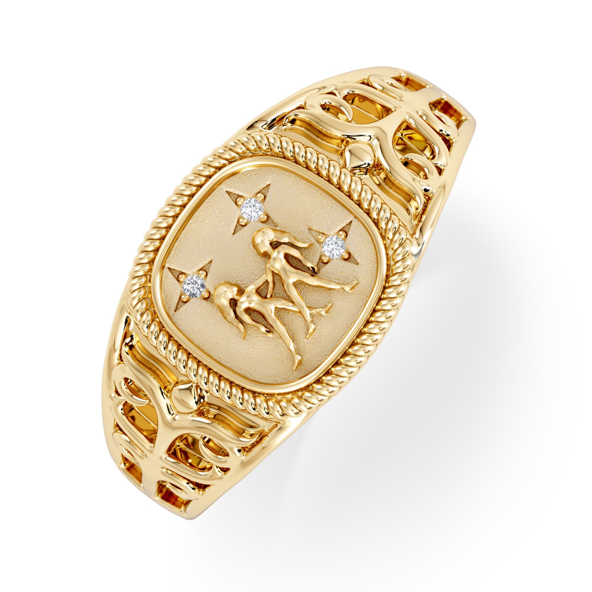 Diamond Gemini Zodiac 0.01ct Lab Diamond Signet Ring in 18K Gold Vermeil