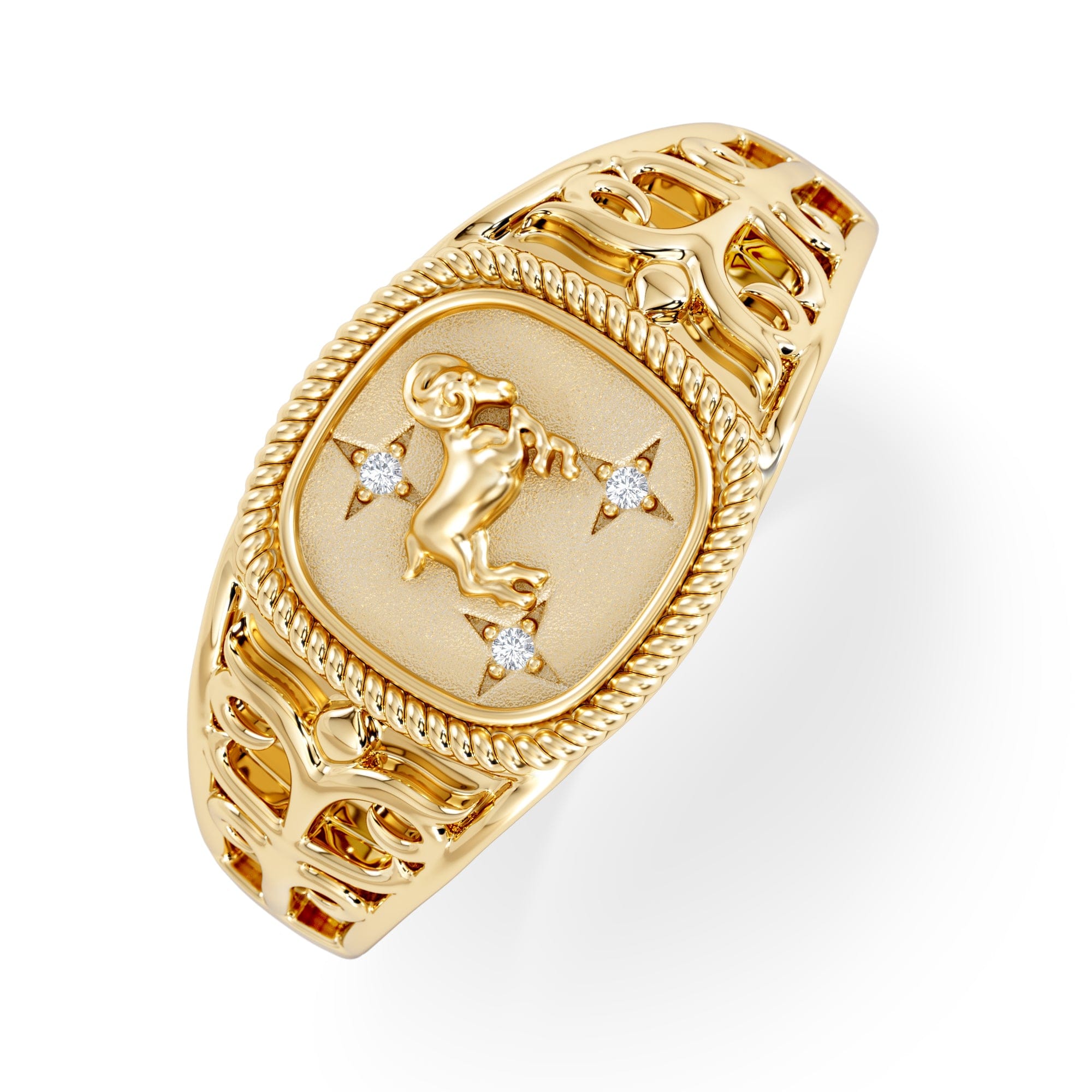 Diamond Aries Zodiac 0.01ct Lab Diamond Signet Ring in 18K Gold Vermeil