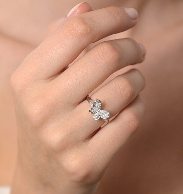 BUTTERFLY Diamond 0.15ct 9K White Gold Butterfly Ring
