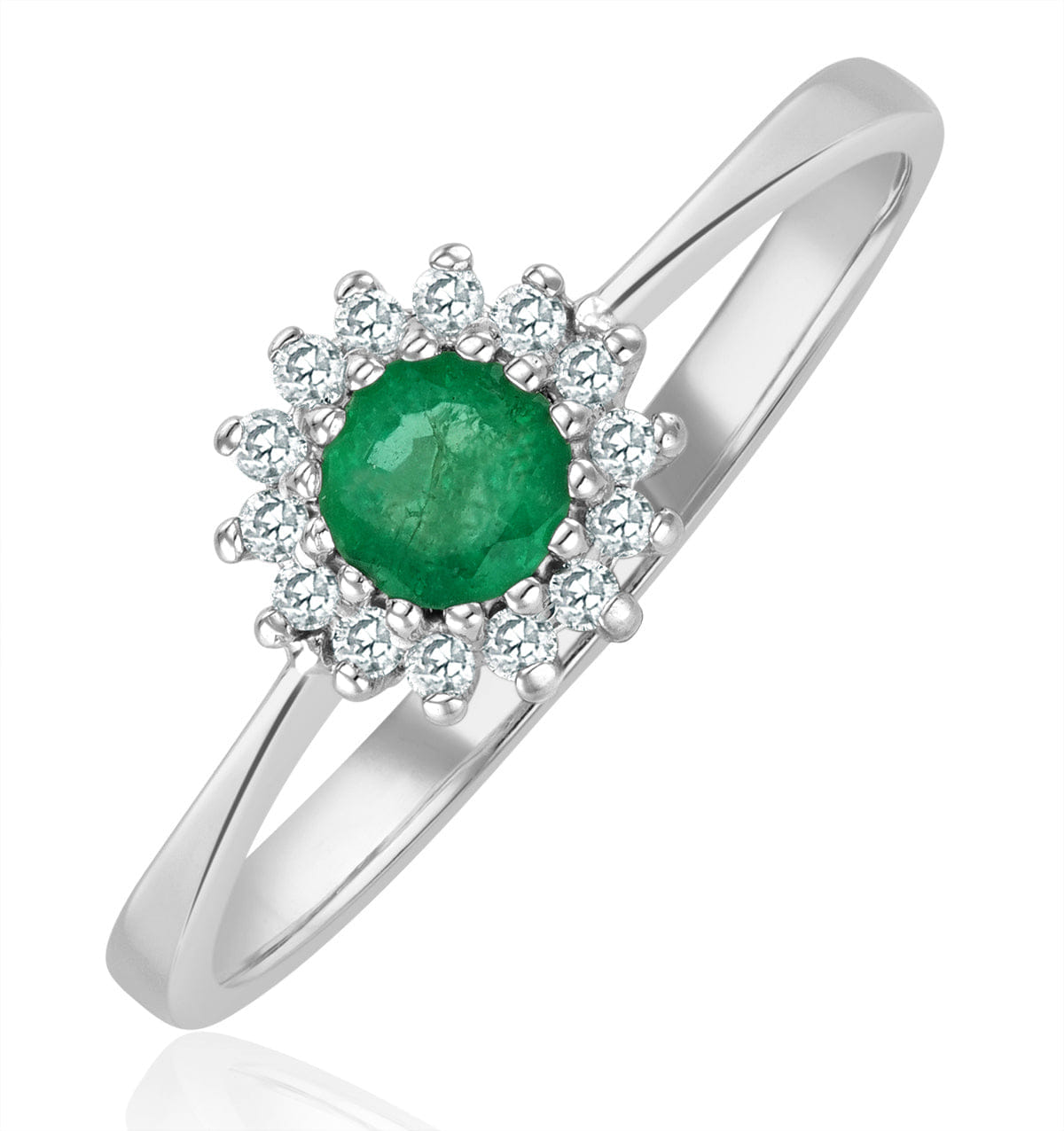 Diamond Emerald 3.5 x 3.5 mm And Diamond 18K White Gold Ring