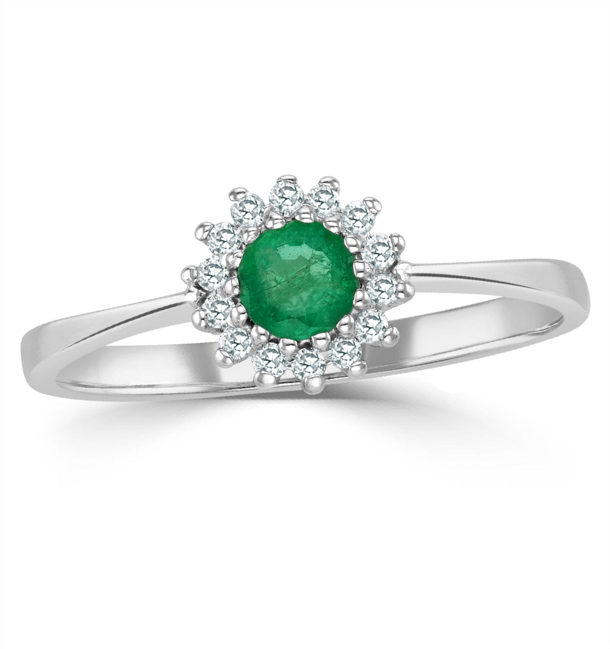 Diamond Emerald 3.5 x 3.5 mm And Diamond 18K White Gold Ring