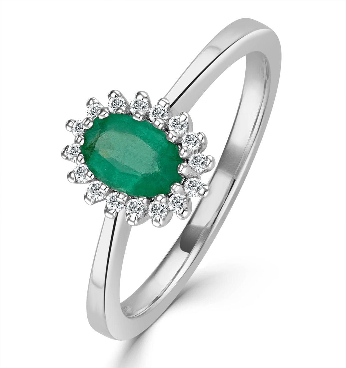 Diamond Emerald 6 x 4 mm And Diamond 9K White Gold Ring Item A4434