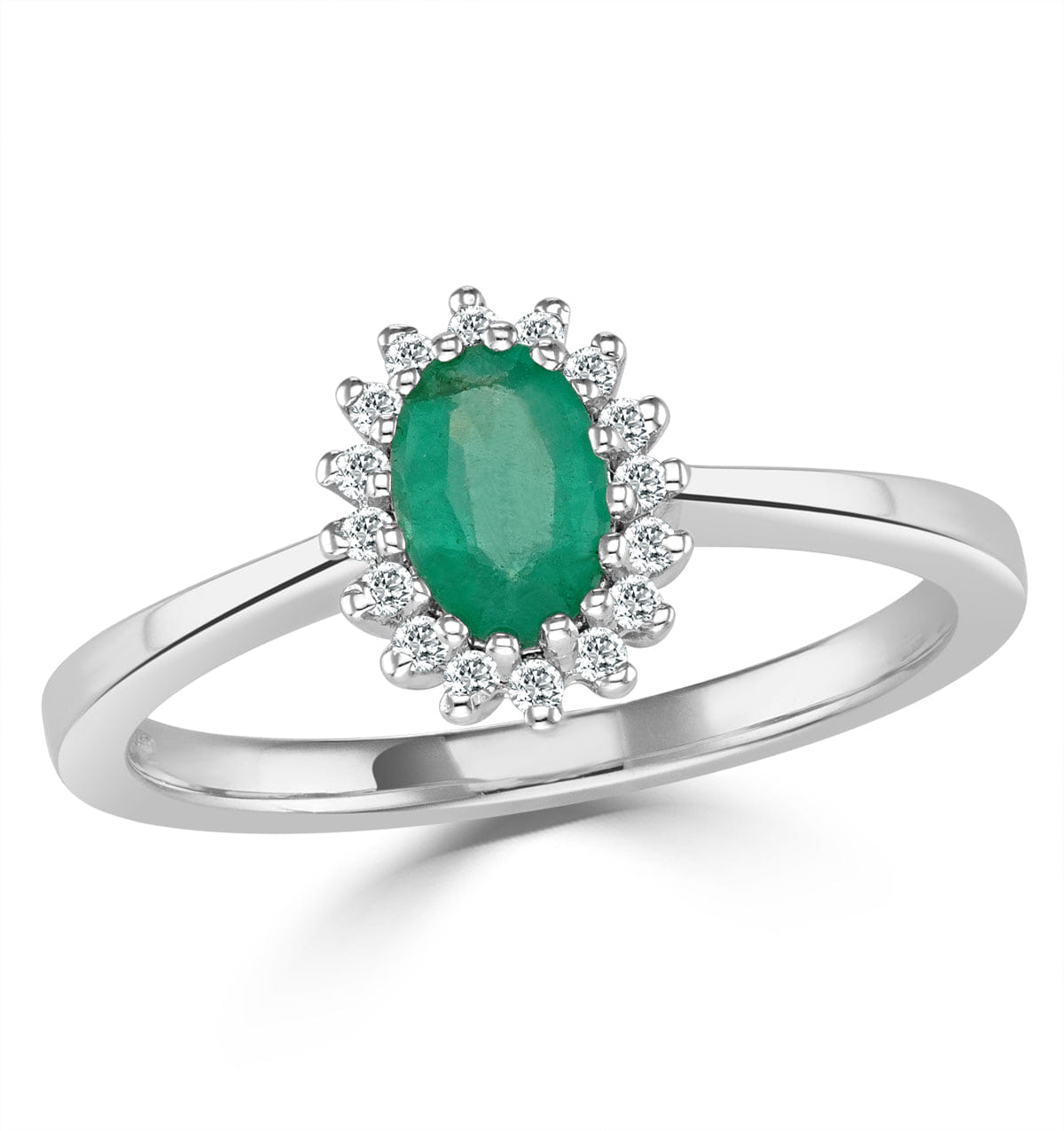 Diamond Emerald 6 x 4 mm And Diamond 9K White Gold Ring Item A4434