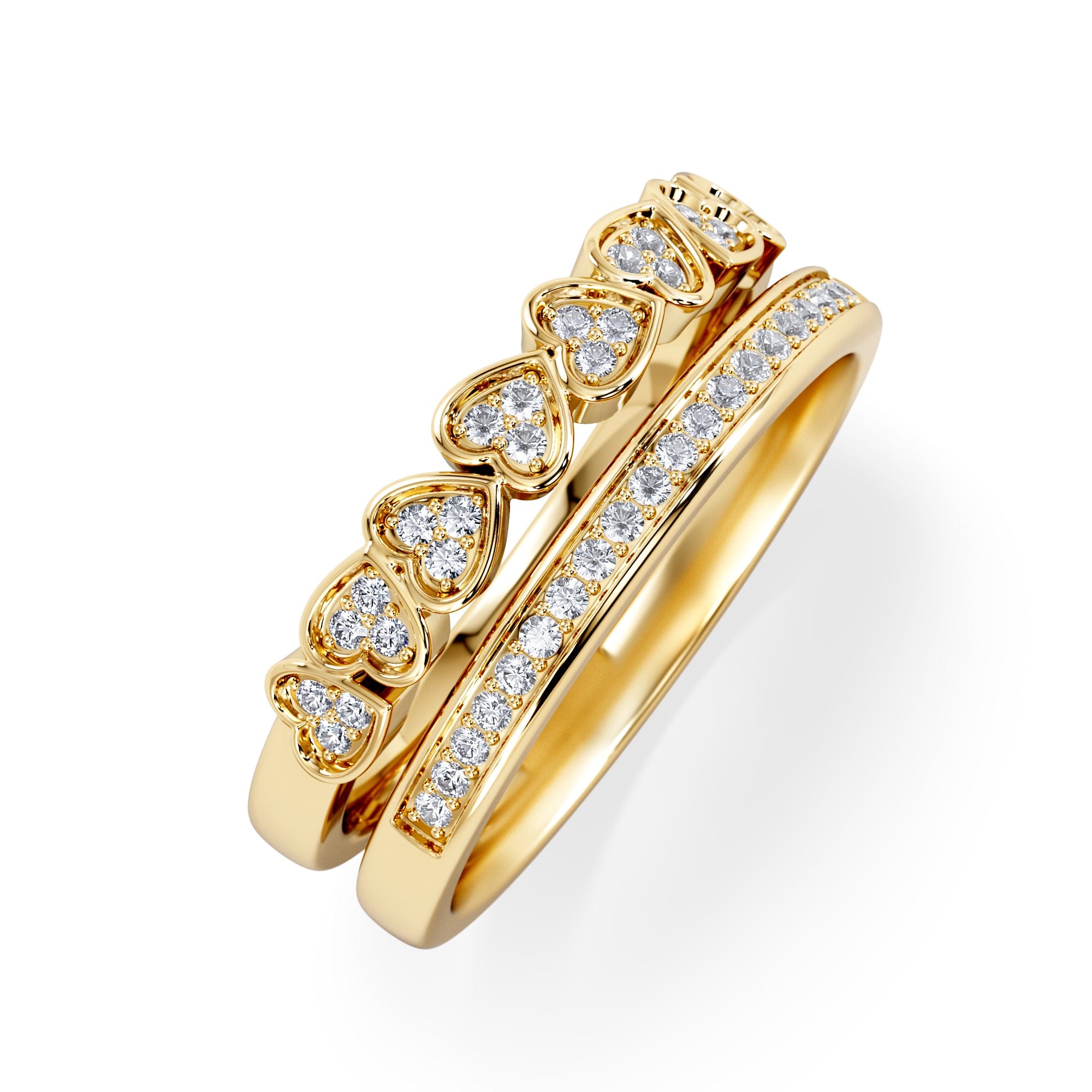 Diamond Double Heart Band Stacking Ring Lab Diamond 0.20ct in 18K Gold Vermeil
