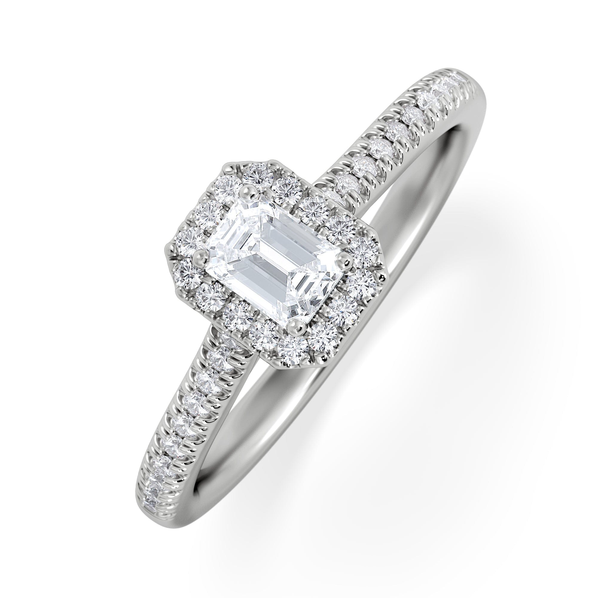 Diamond Lumia Emerald Cut Lab Diamond Halo Ring 0.50ct F/VS in 925 Silver