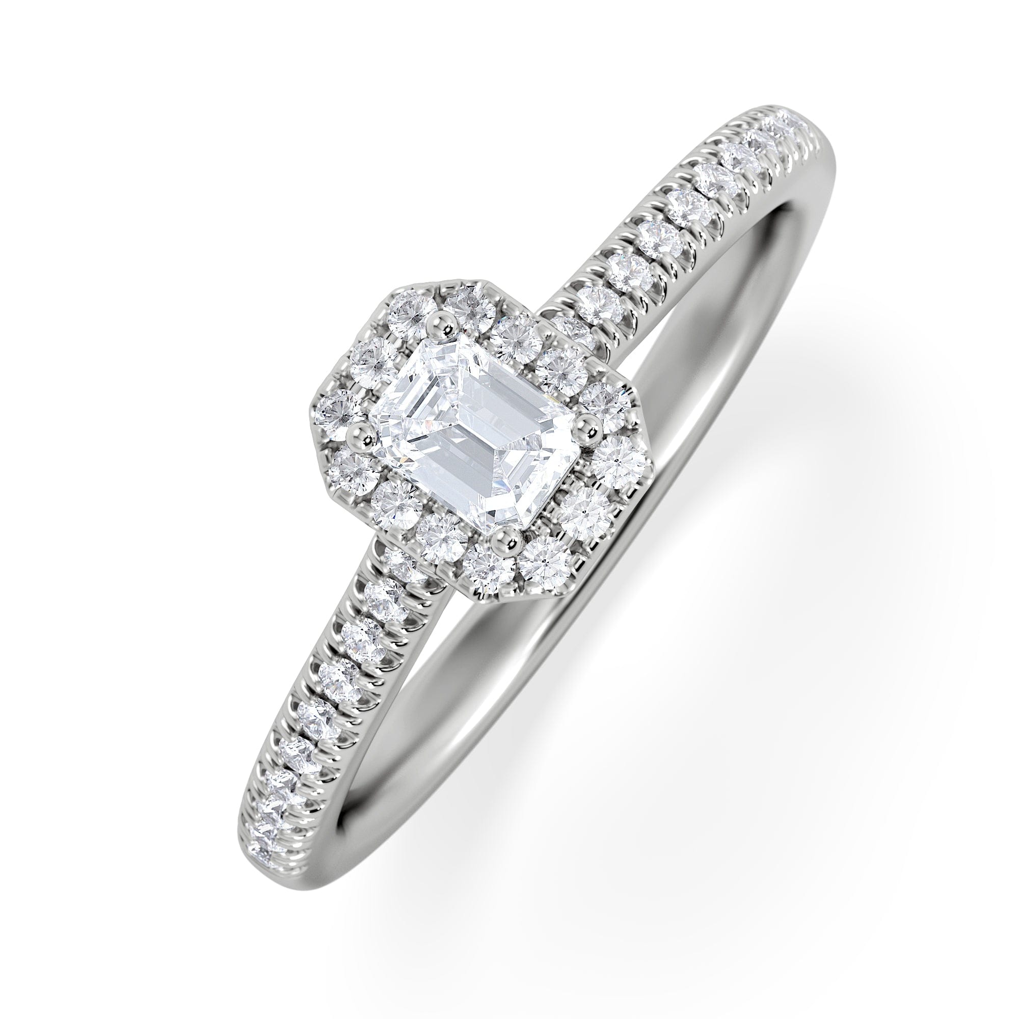Diamond Lumia Emerald Cut Lab Diamond Halo Ring 0.33ct F/VS in 925 Silver