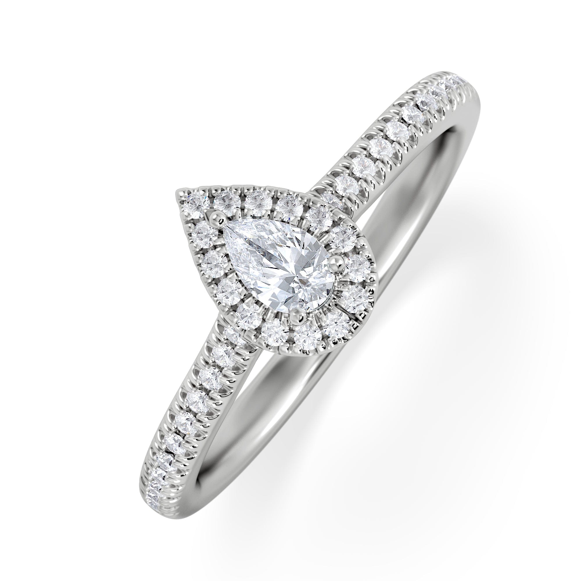 Diamond Lumia Pear Cut Lab Diamond Halo Ring 0.33ct F/VS in 925 Silver