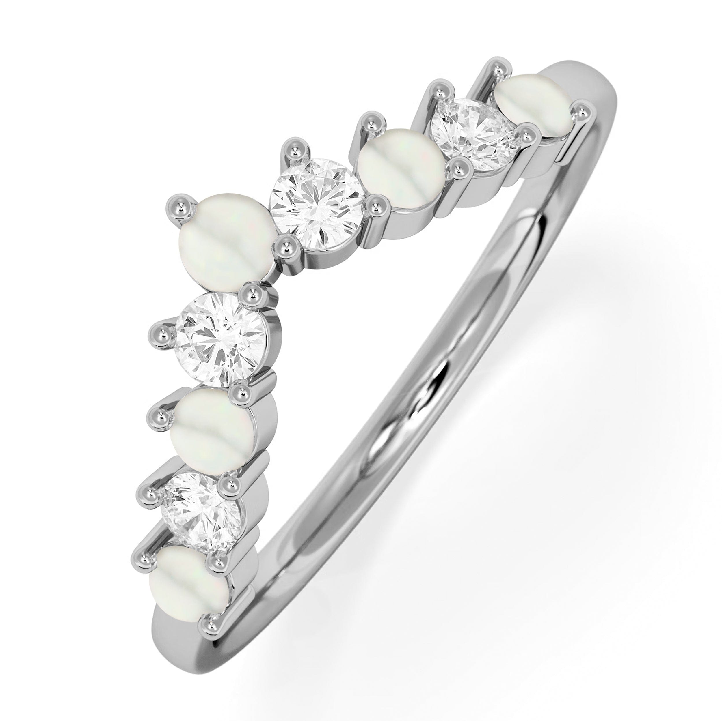 WISHBONE Starlit Opal and Lab Diamond Wishbone Ring in 9K White Gold