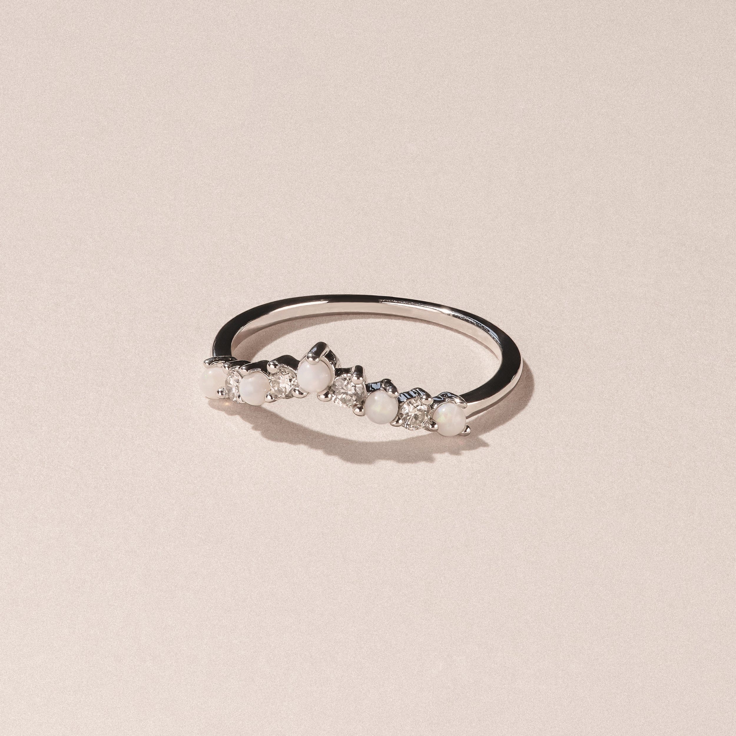 WISHBONE Starlit Opal and Lab Diamond Wishbone Ring in 9K White Gold