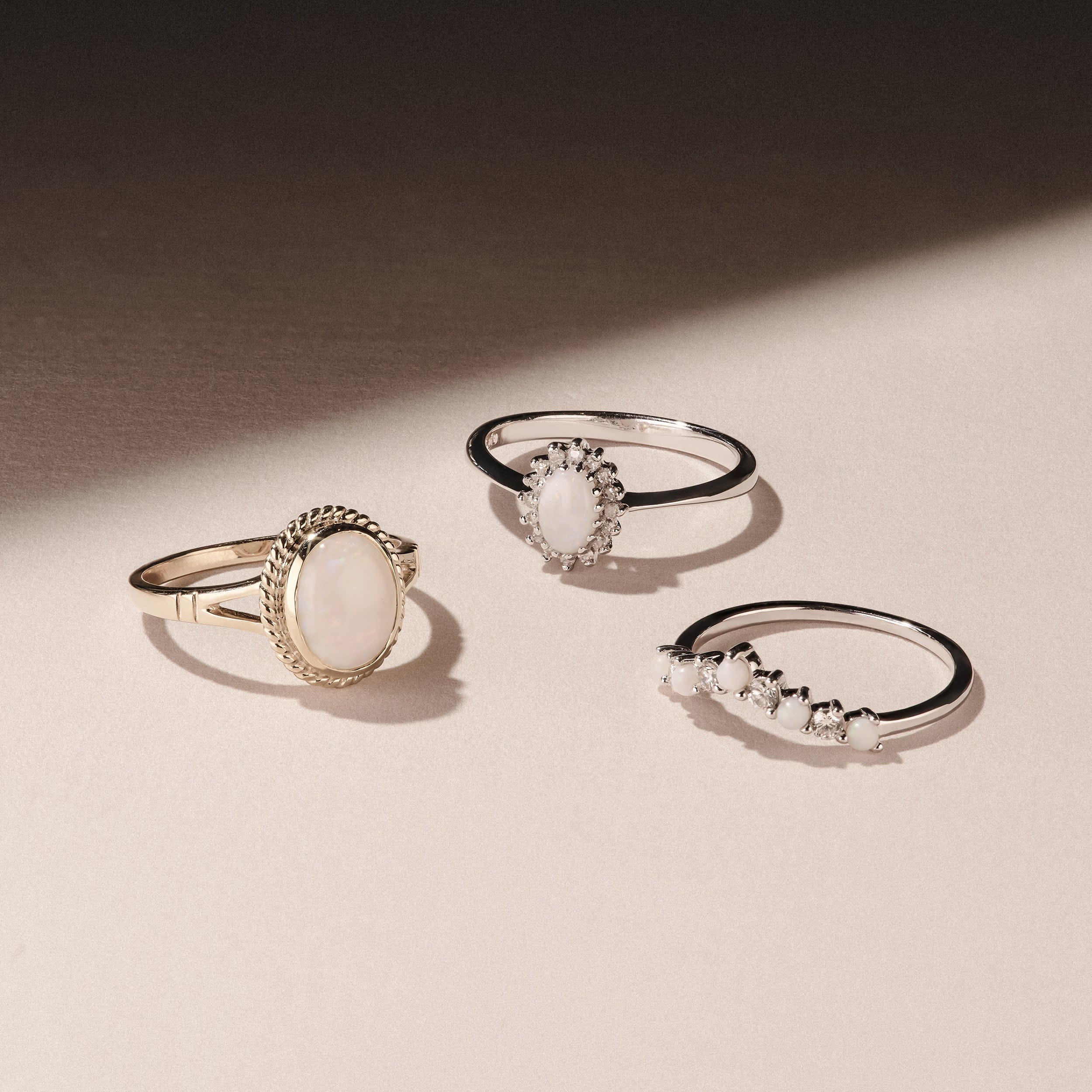 WISHBONE Starlit Opal and Lab Diamond Wishbone Ring in 9K White Gold