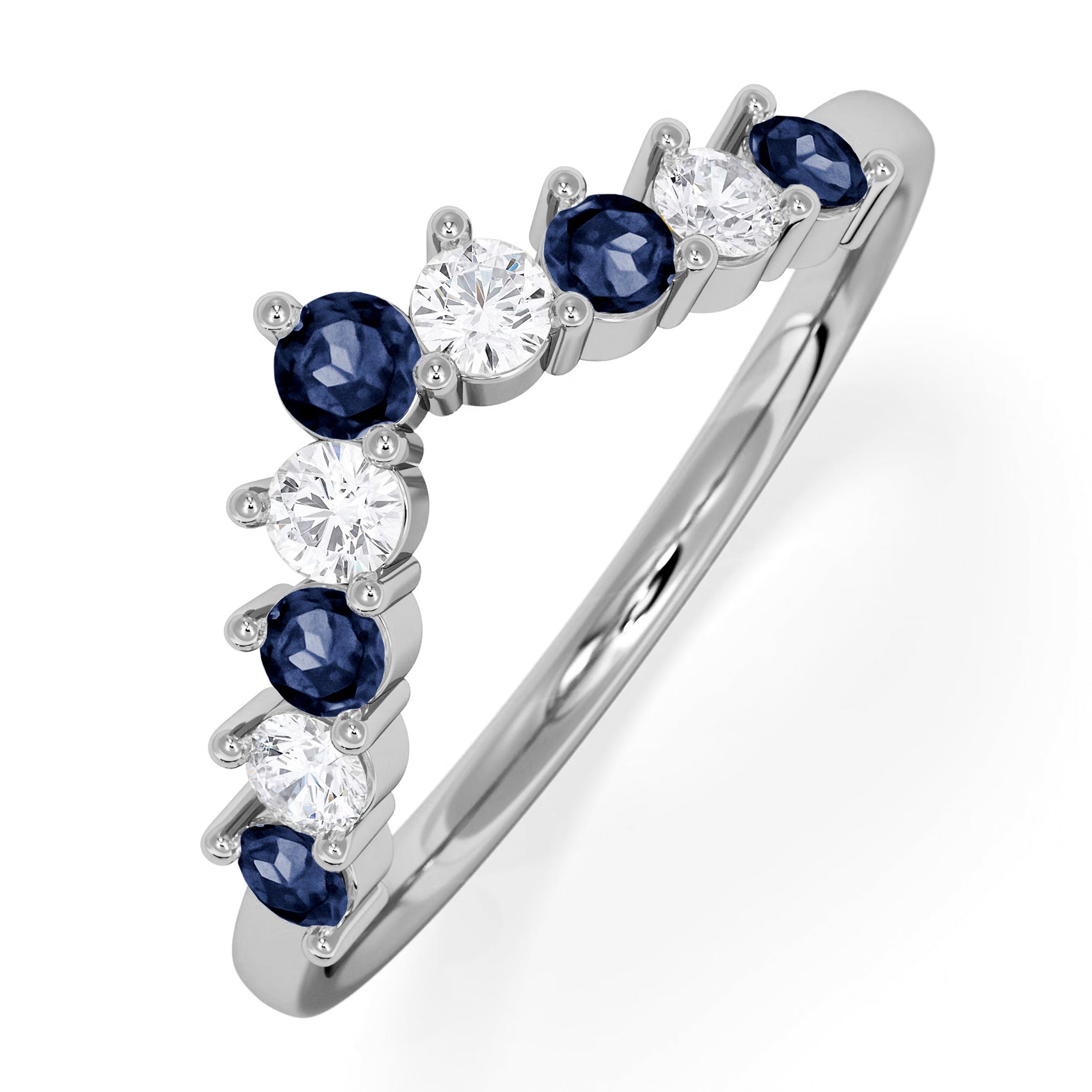 WISHBONE Starlit Sapphire and Lab Diamond Wishbone Ring in 9K White Gold