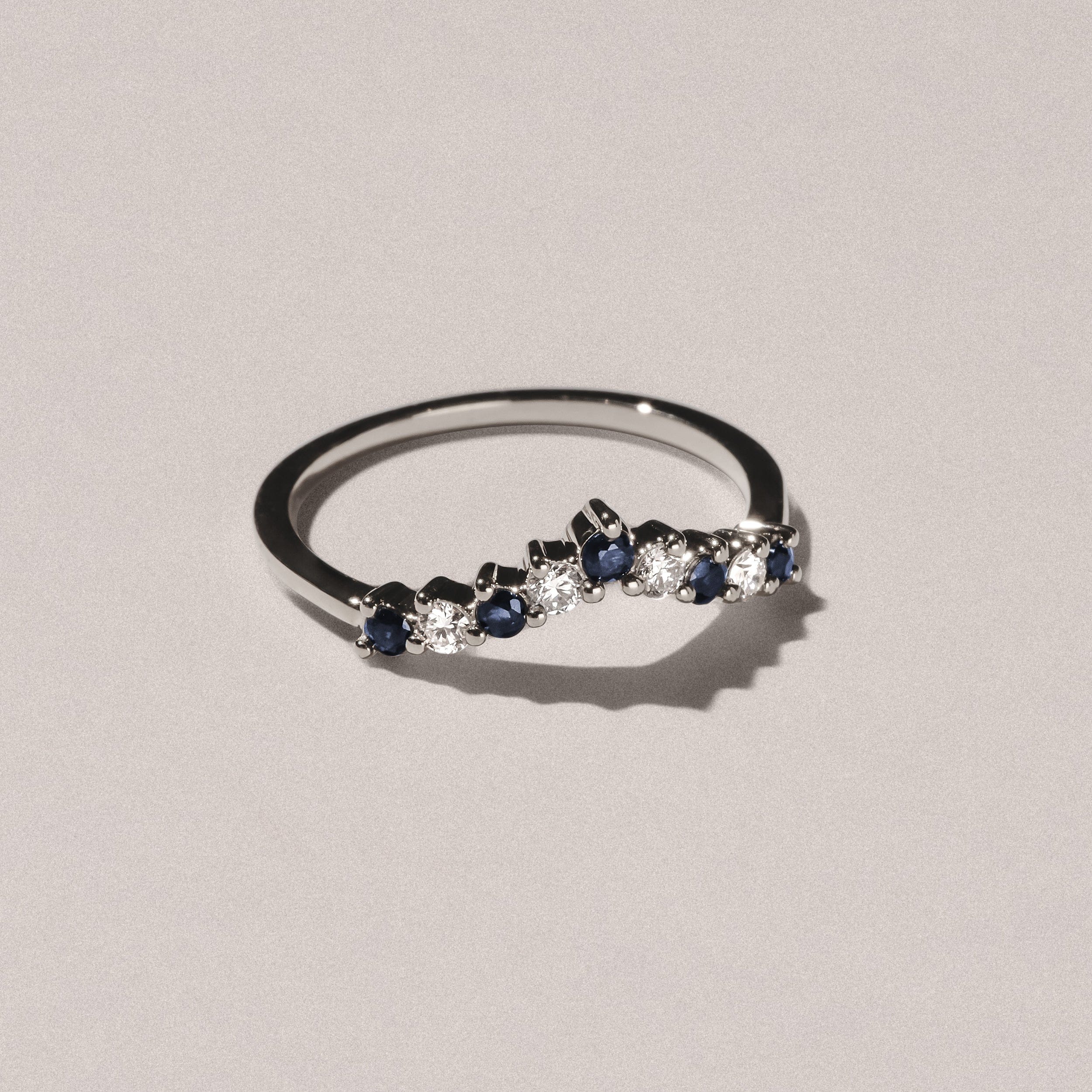 WISHBONE Starlit Sapphire and Lab Diamond Wishbone Ring in 9K White Gold