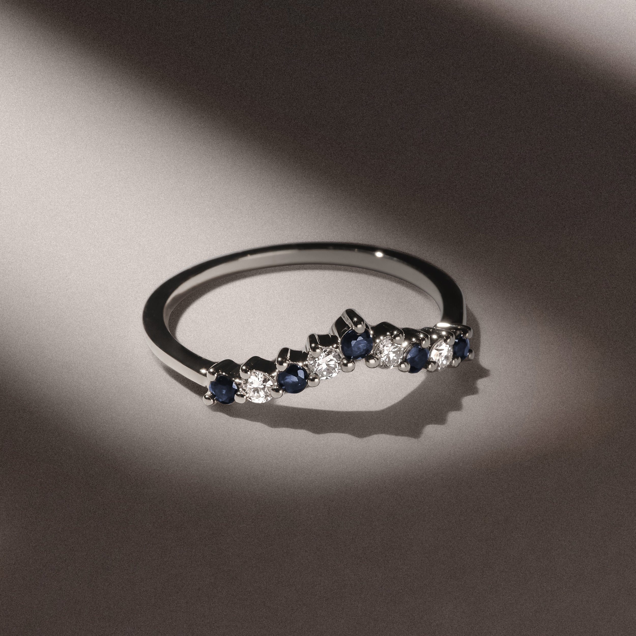 WISHBONE Starlit Sapphire and Lab Diamond Wishbone Ring in 9K White Gold