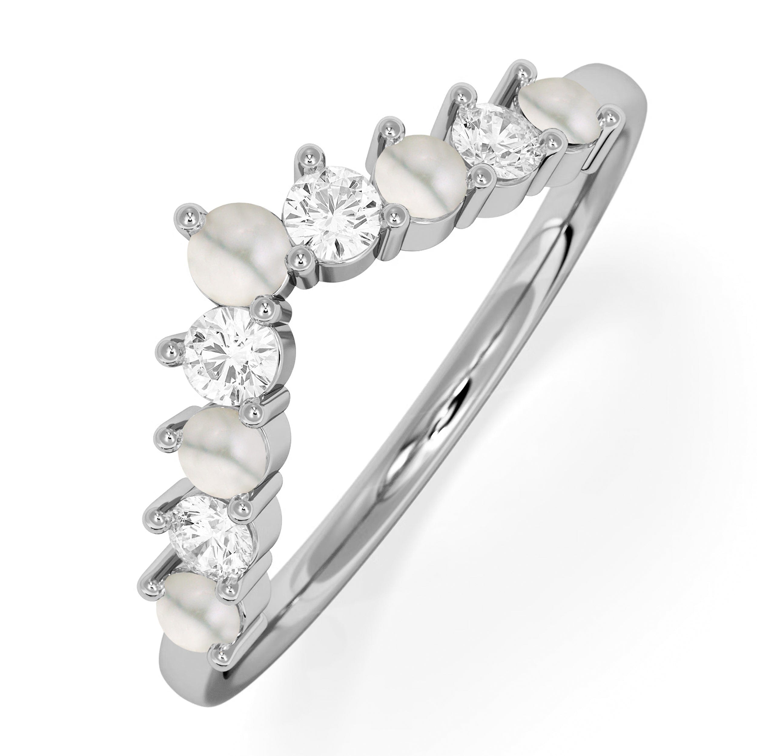 WISHBONE Starlit Pearl and Lab Diamond Wishbone Ring in 9K White Gold