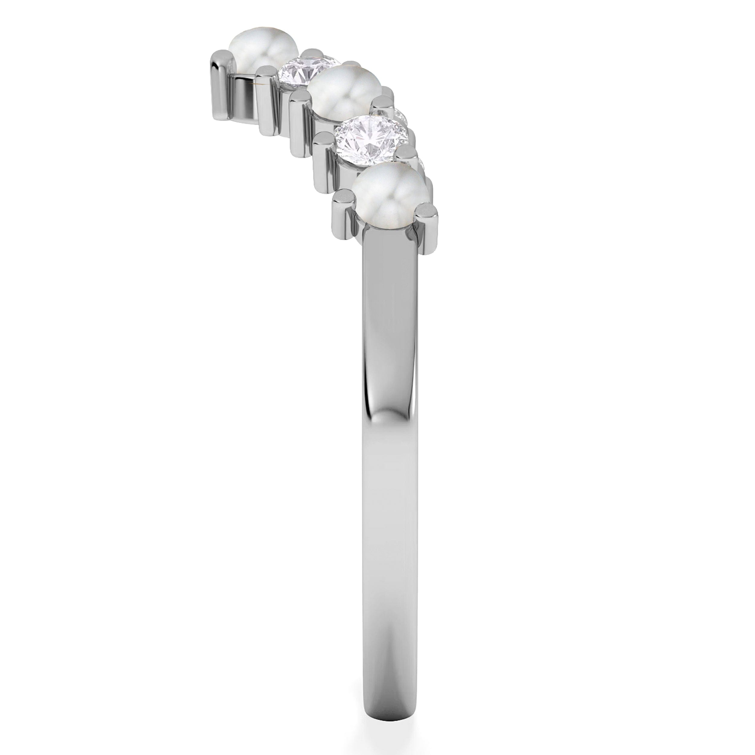 WISHBONE Starlit Pearl and Lab Diamond Wishbone Ring in 9K White Gold
