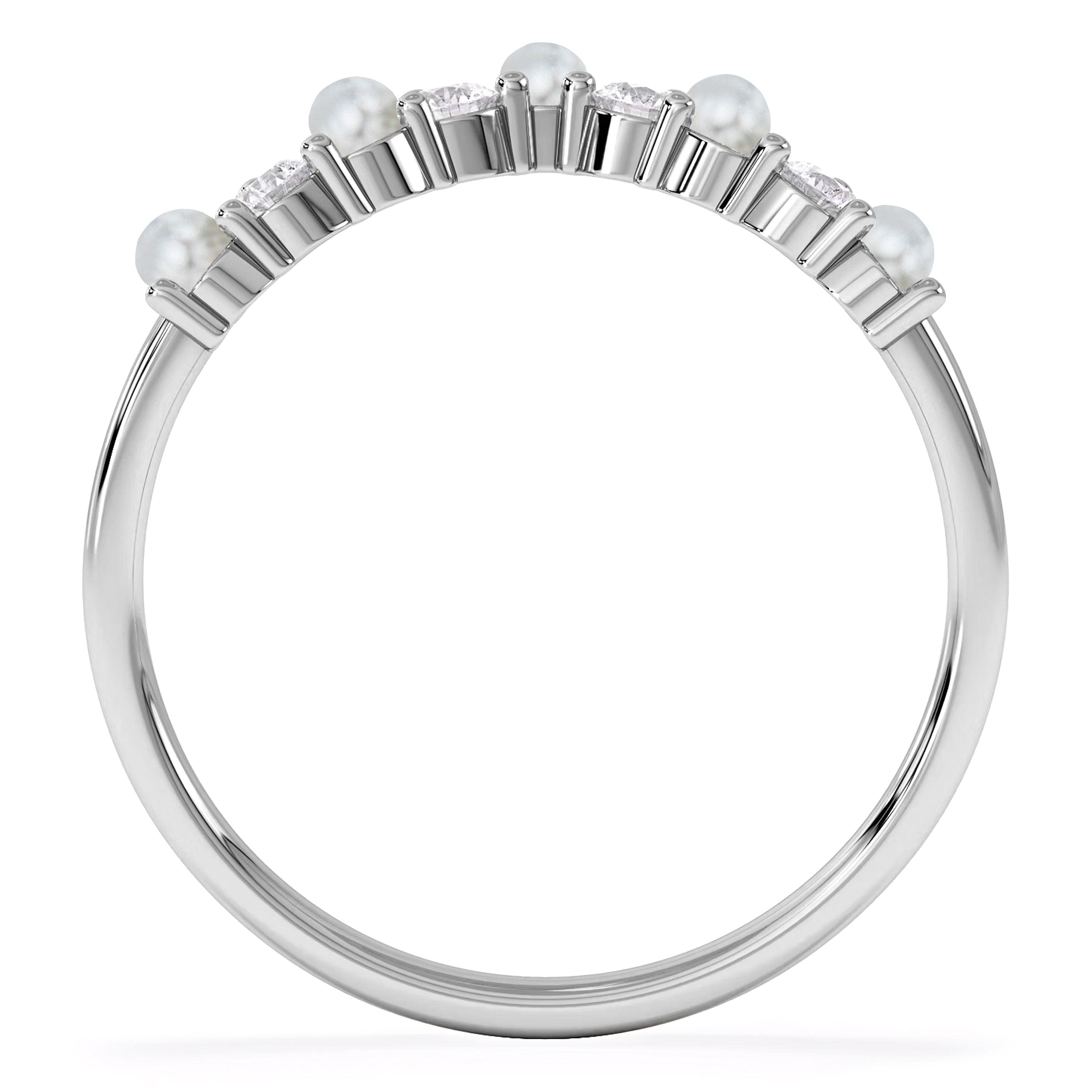 WISHBONE Starlit Pearl and Lab Diamond Wishbone Ring in 9K White Gold