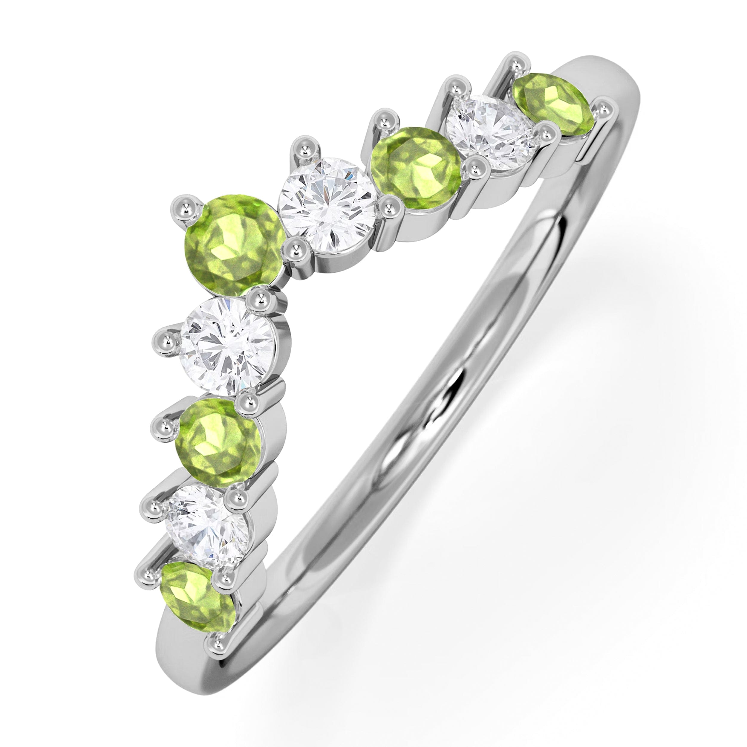 WISHBONE Starlit Peridot and Lab Diamond Wishbone Ring in 9K White Gold