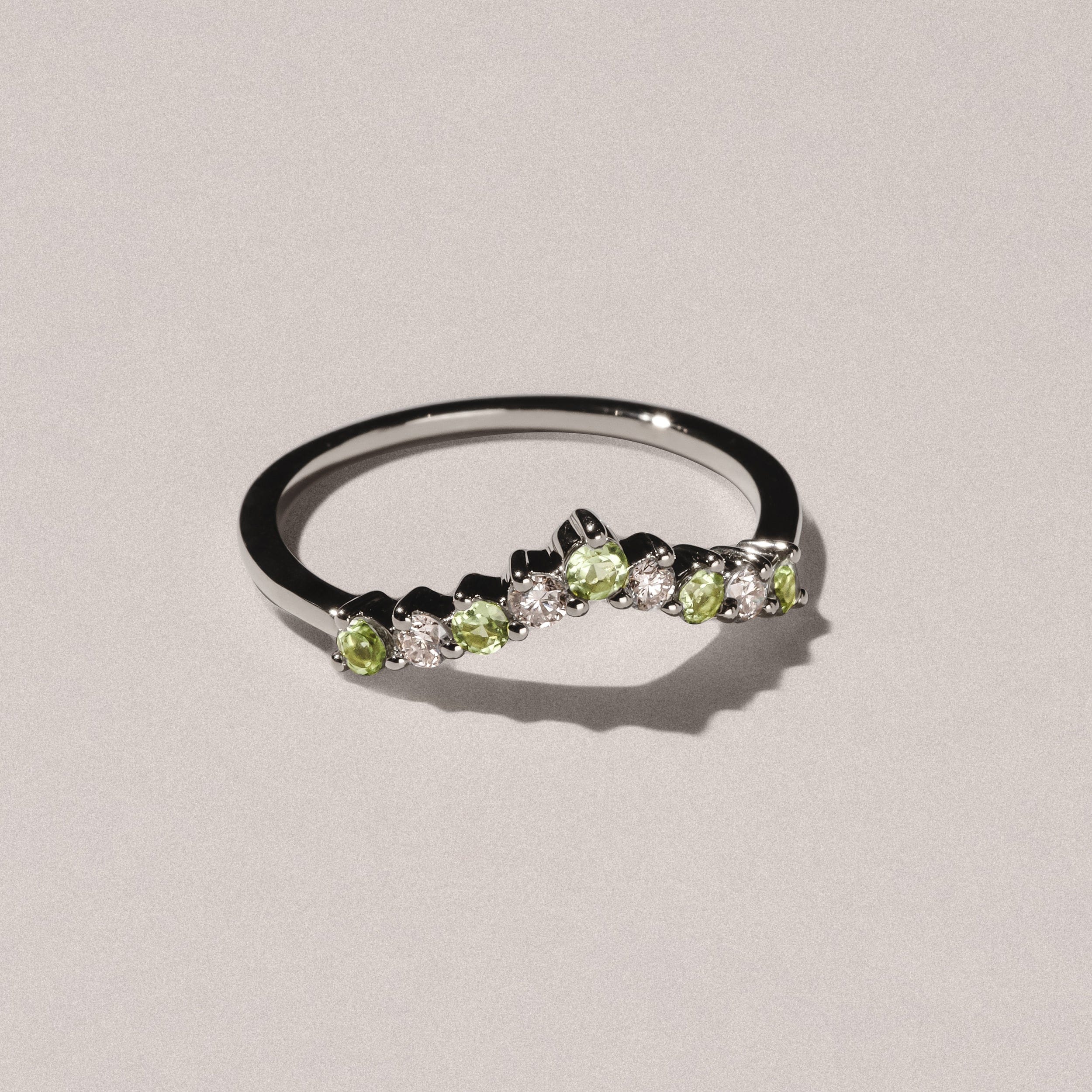 WISHBONE Starlit Peridot and Lab Diamond Wishbone Ring in 9K White Gold