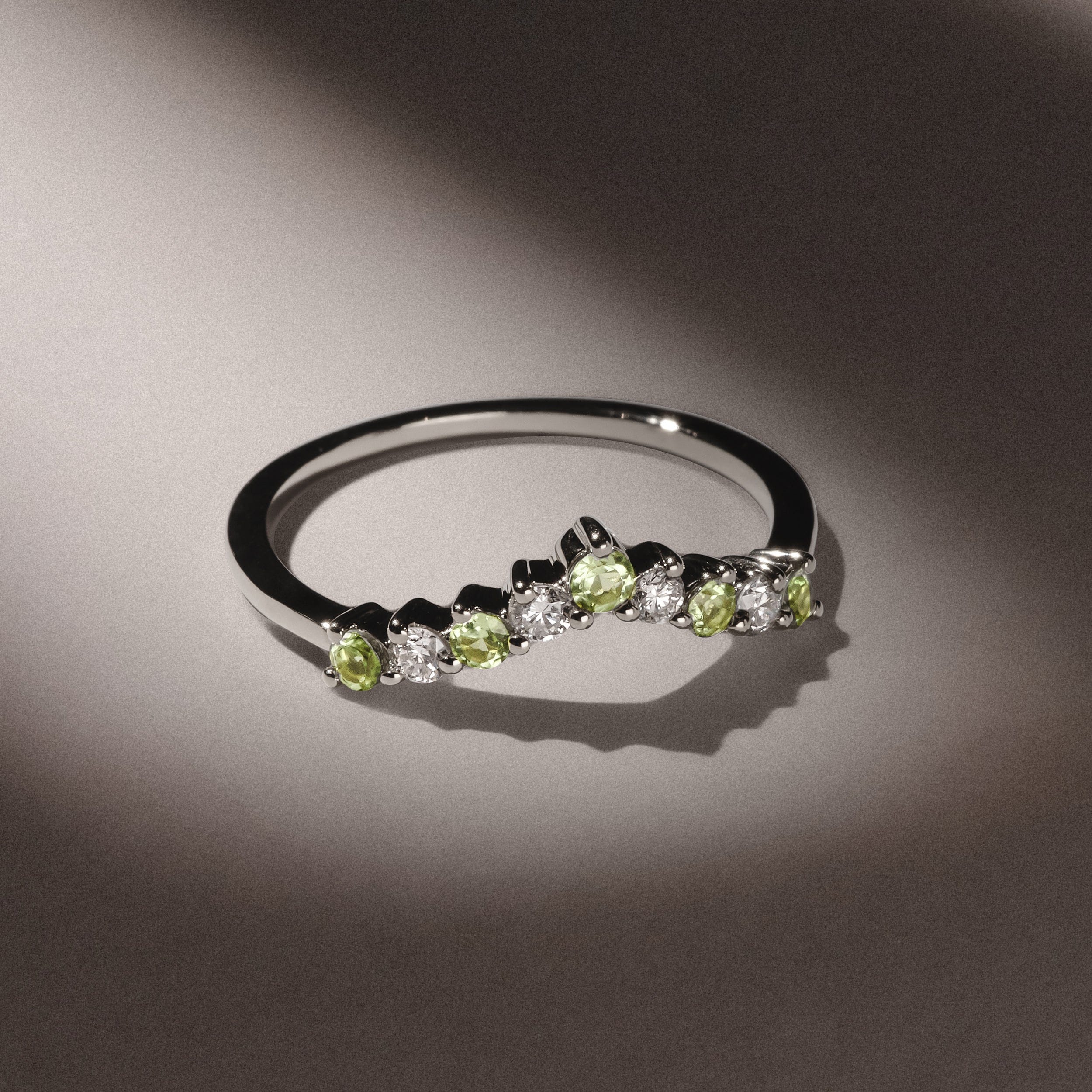 WISHBONE Starlit Peridot and Lab Diamond Wishbone Ring in 9K White Gold