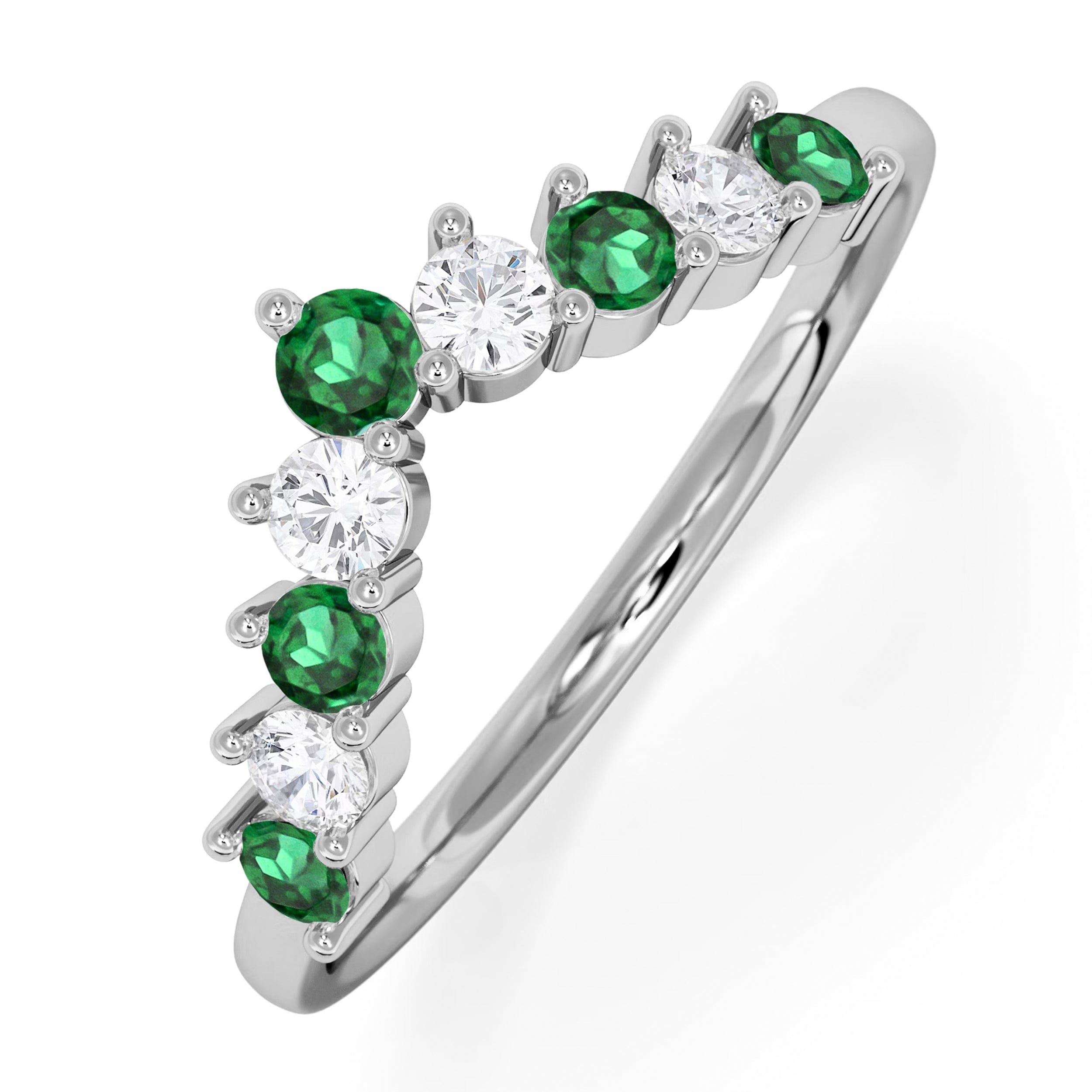 WISHBONE Starlit Emerald and Lab Diamond Wishbone Ring in 9K White Gold
