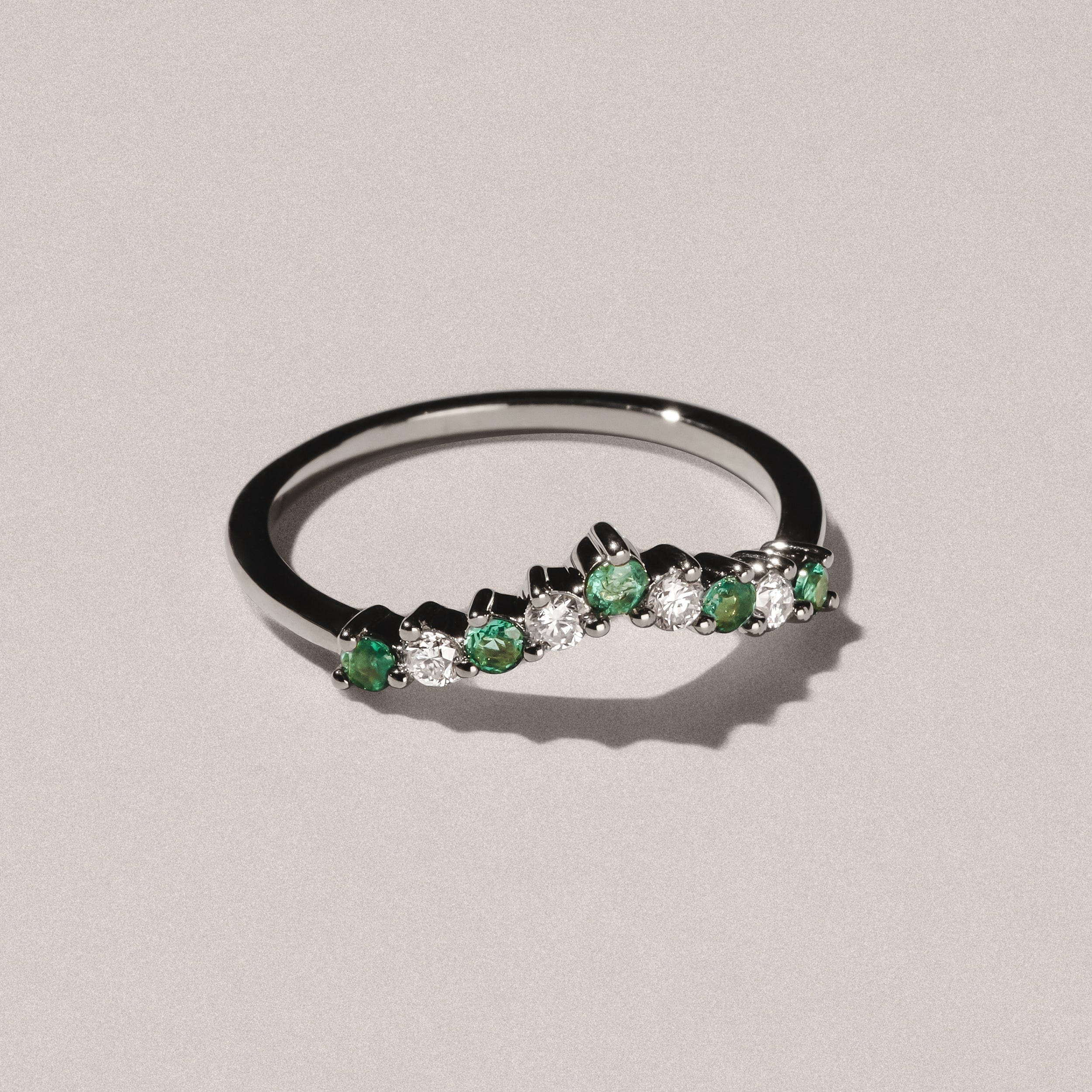 WISHBONE Starlit Emerald and Lab Diamond Wishbone Ring in 9K White Gold