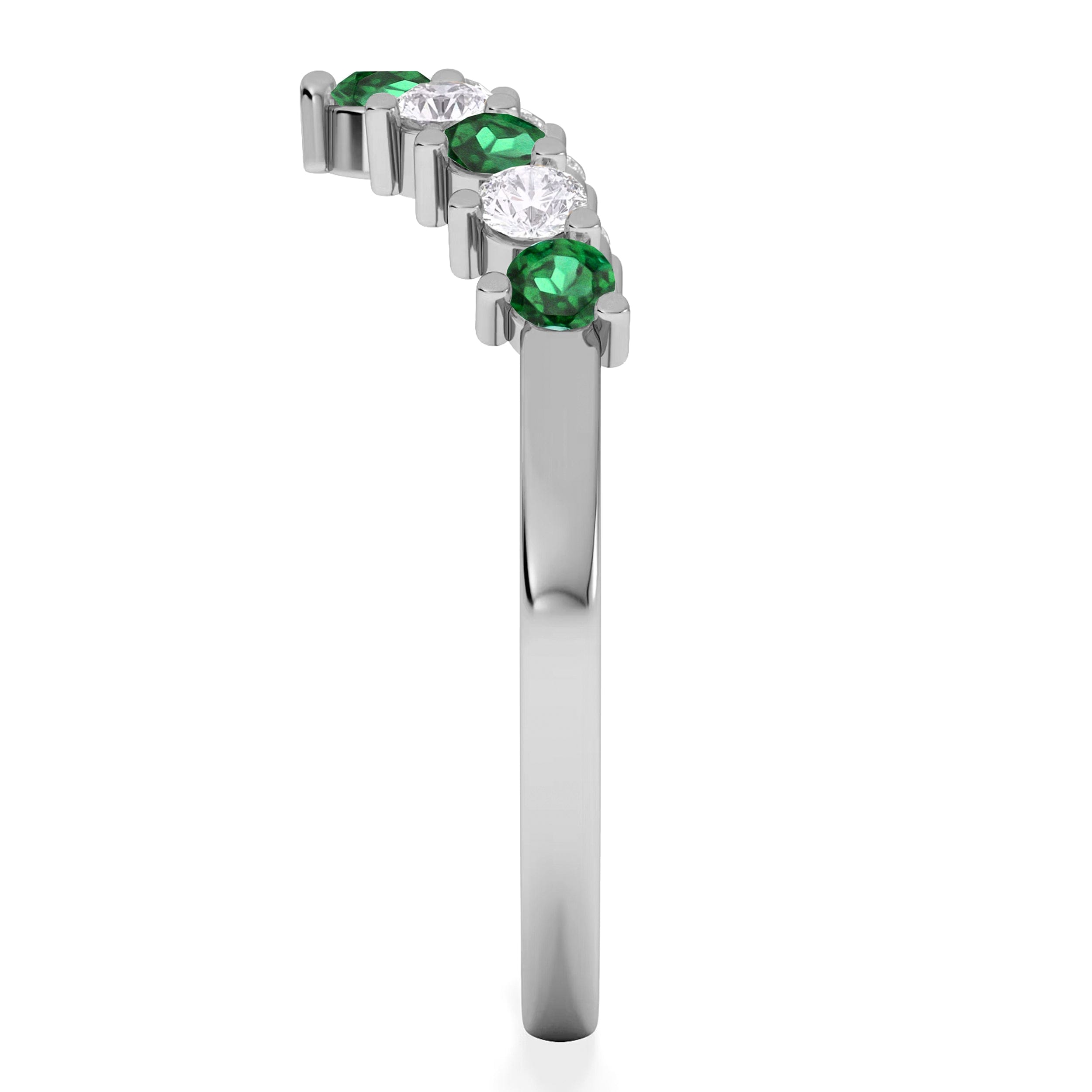 WISHBONE Starlit Emerald and Lab Diamond Wishbone Ring in 9K White Gold