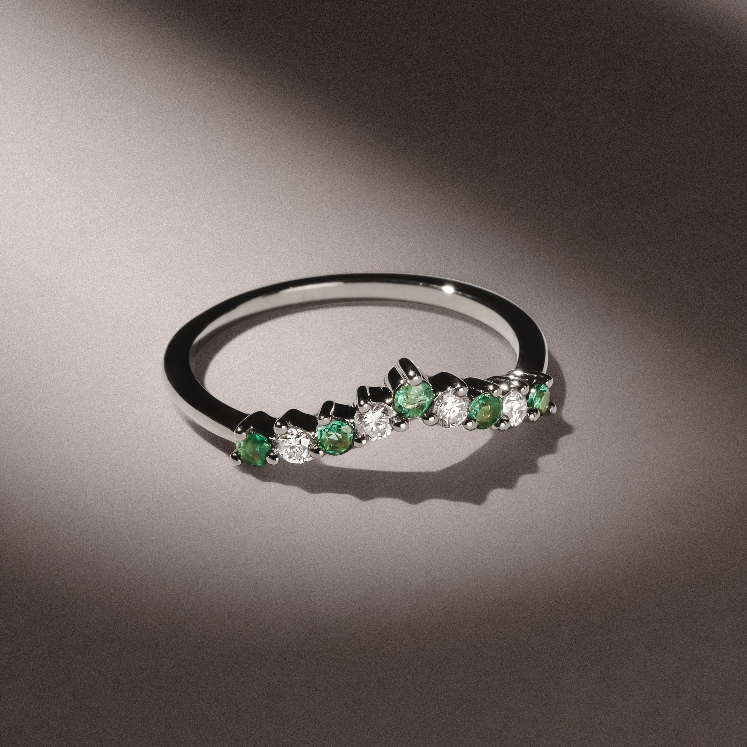 WISHBONE Starlit Emerald and Lab Diamond Wishbone Ring in 9K White Gold