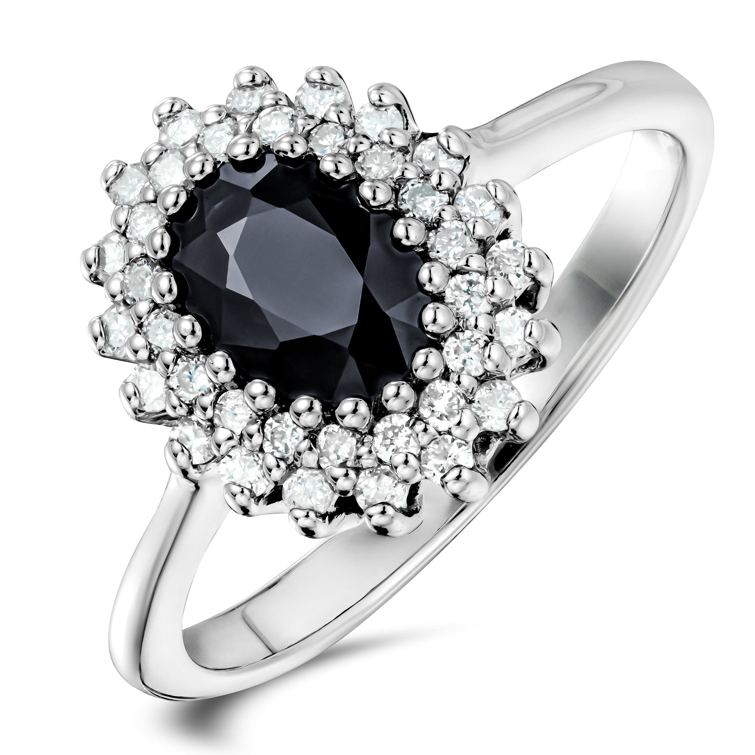 Diamond Sapphire 7 x 5 mm And Diamond 925 Sterling Silver Ring