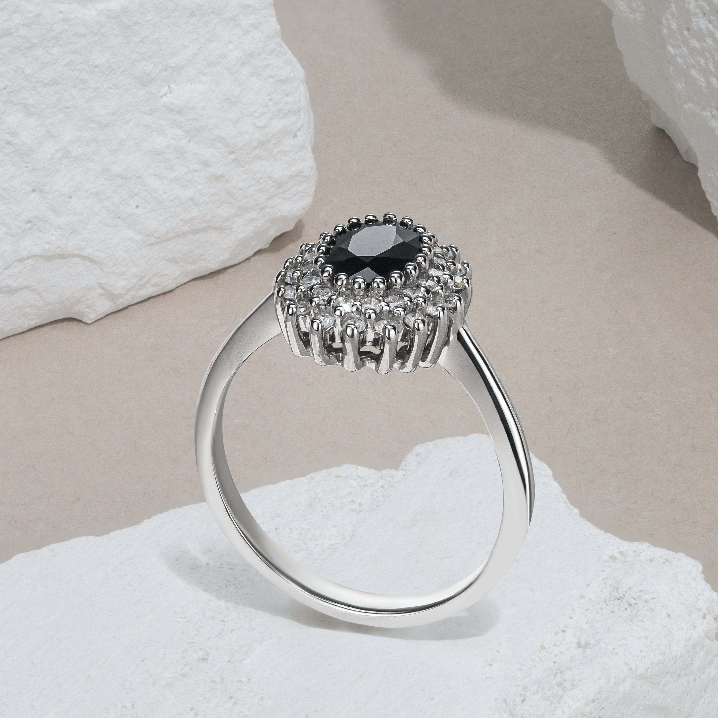 Diamond Sapphire 7 x 5 mm And Diamond 925 Sterling Silver Ring
