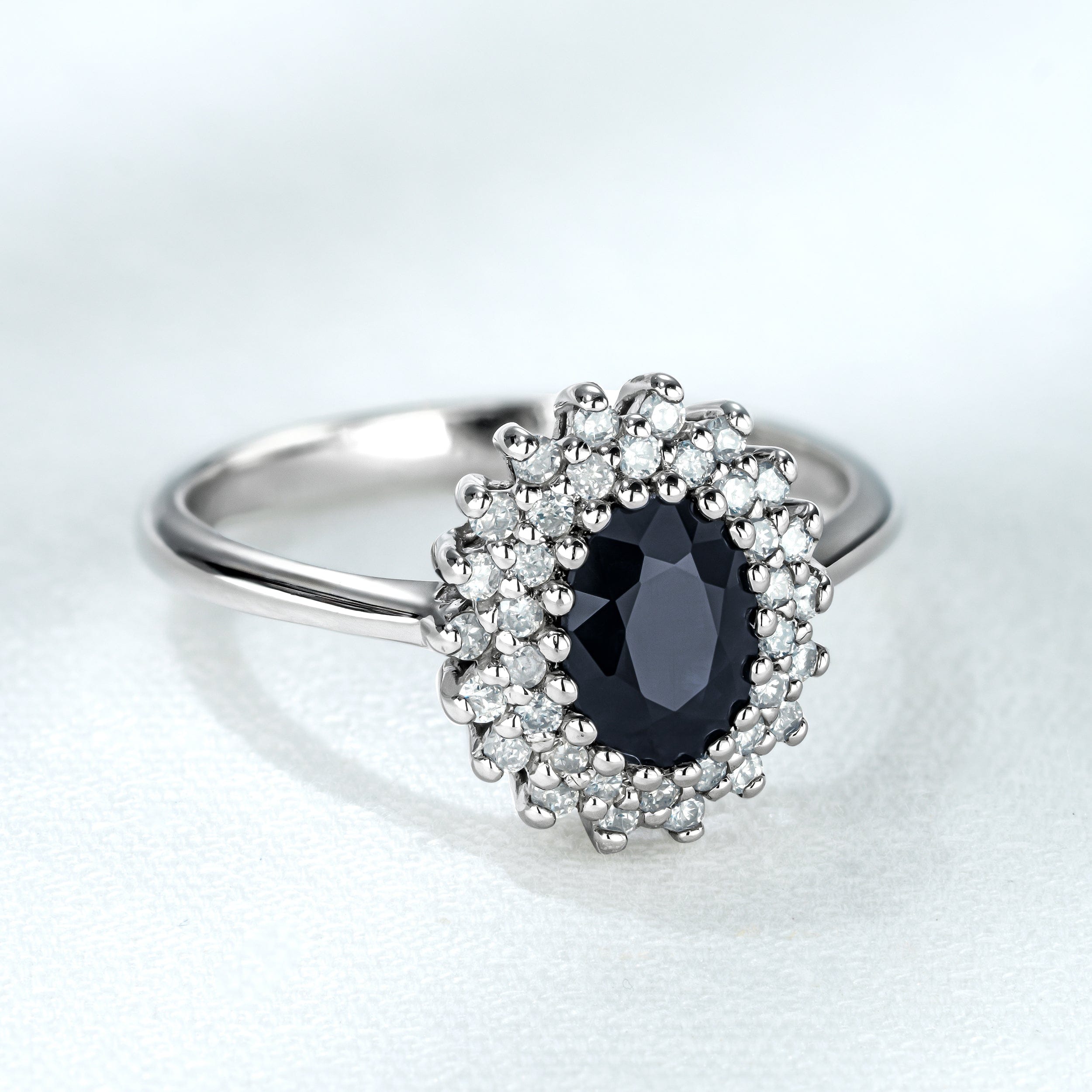 Diamond Sapphire 7 x 5 mm And Diamond 925 Sterling Silver Ring