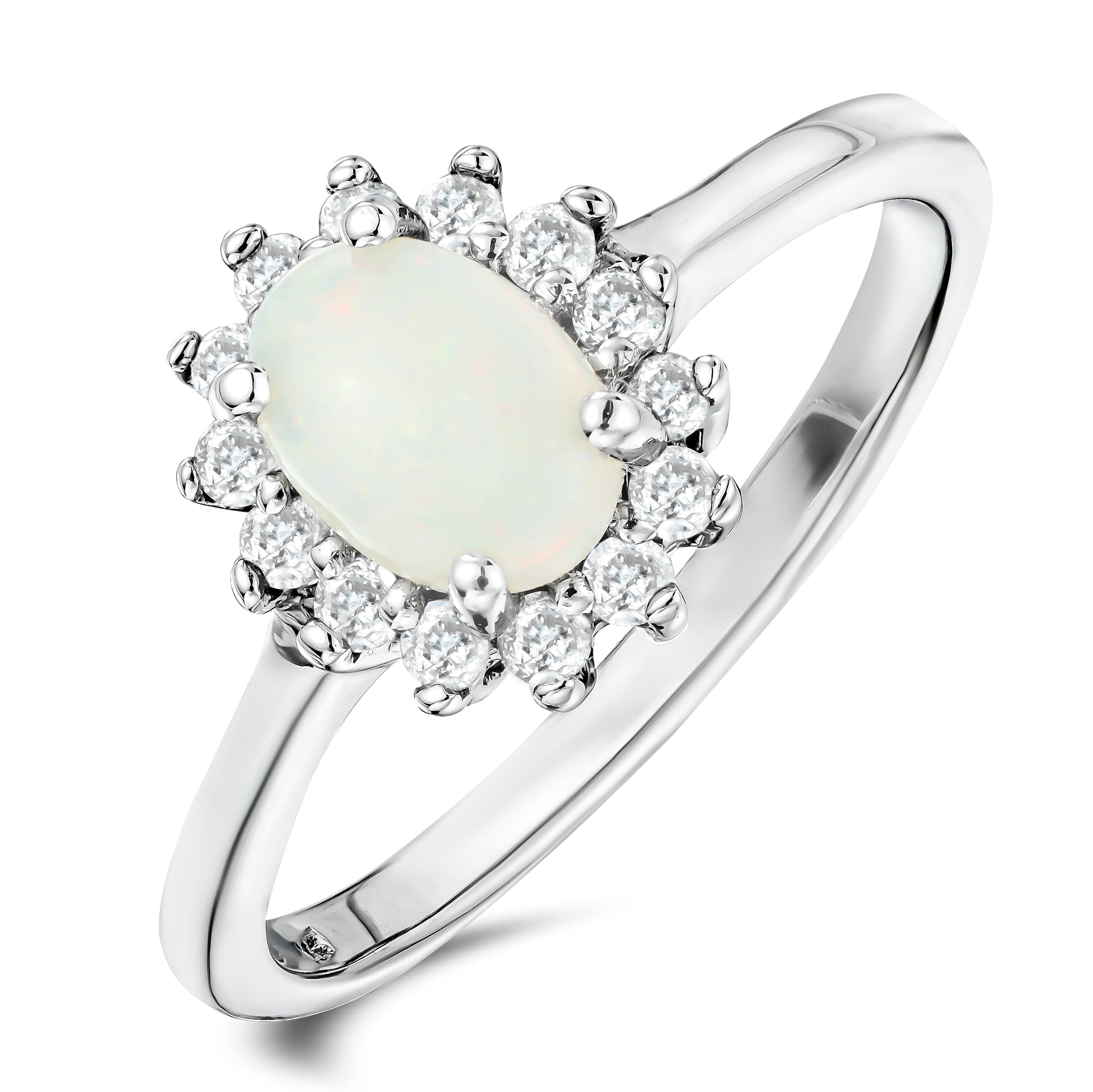 Diamond Opal 7 x 5 mm And Diamond 925 Sterling Silver Ring