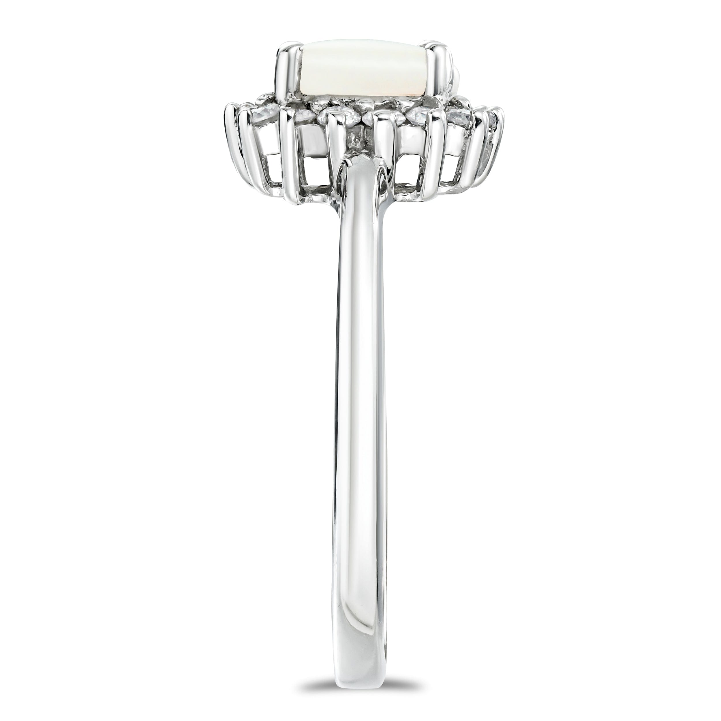 Diamond Opal 7 x 5 mm And Diamond 925 Sterling Silver Ring