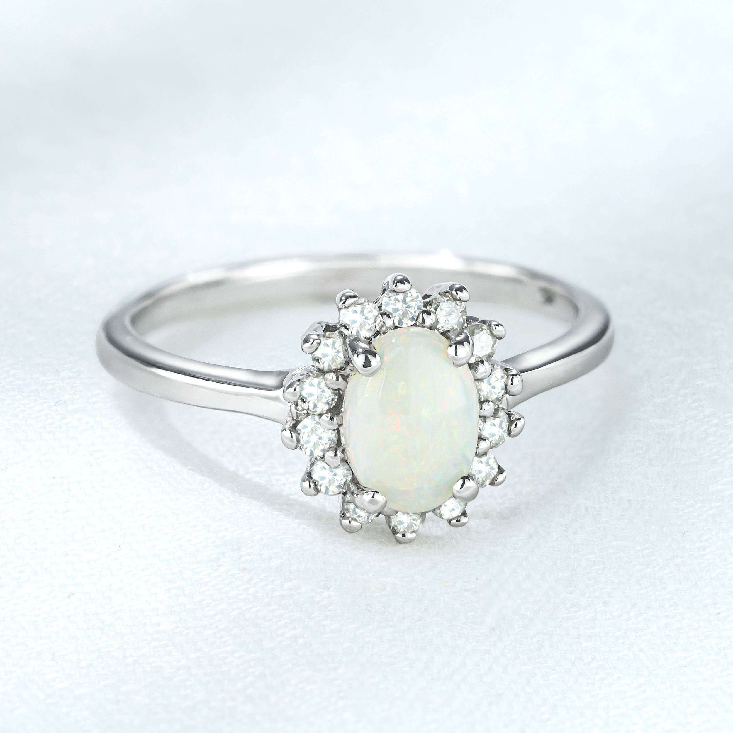 Diamond Opal 7 x 5 mm And Diamond 925 Sterling Silver Ring