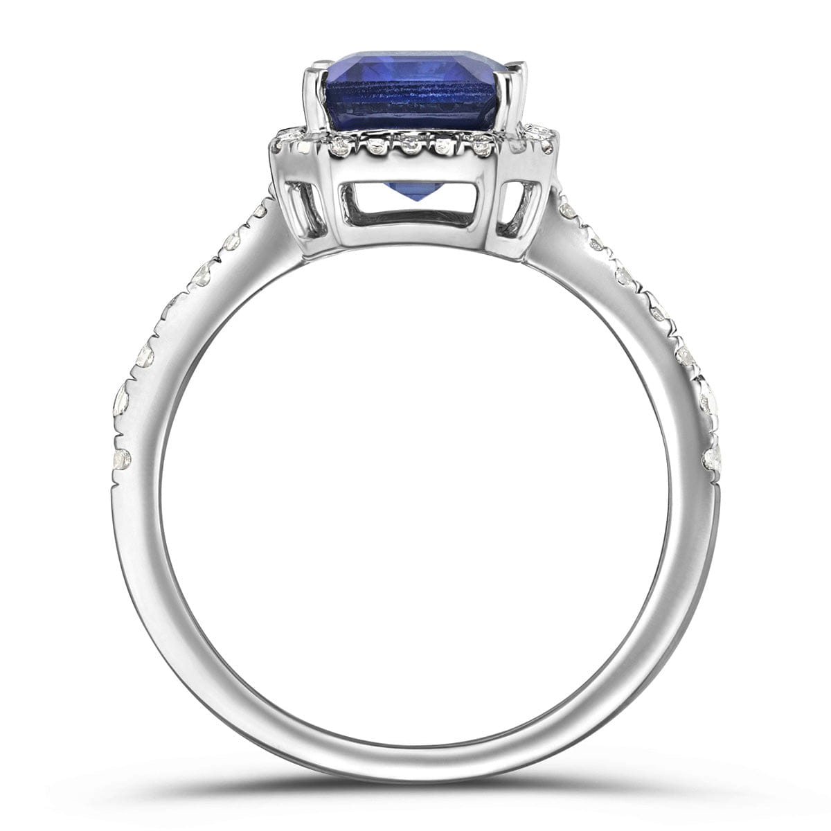 RING Astra 1.90ct Lab Sapphire Halo Shoulder Set Octagon Cut Ring in Silver
