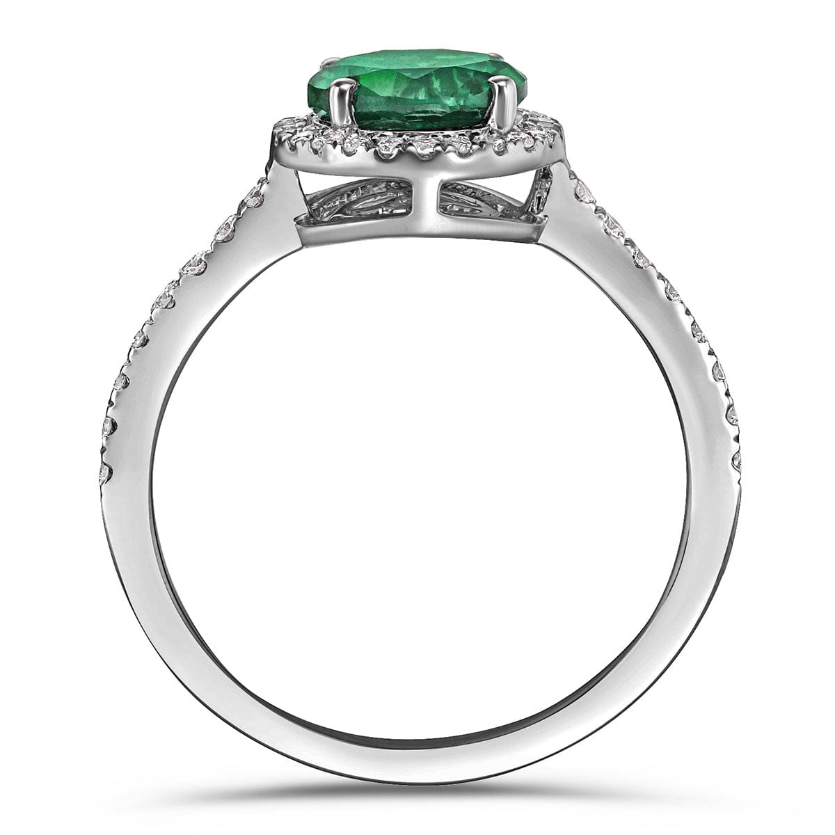 Diamond Astra 2.50ct Lab Emerald and Diamond Halo Shoulder Set Round Cut in Silver
