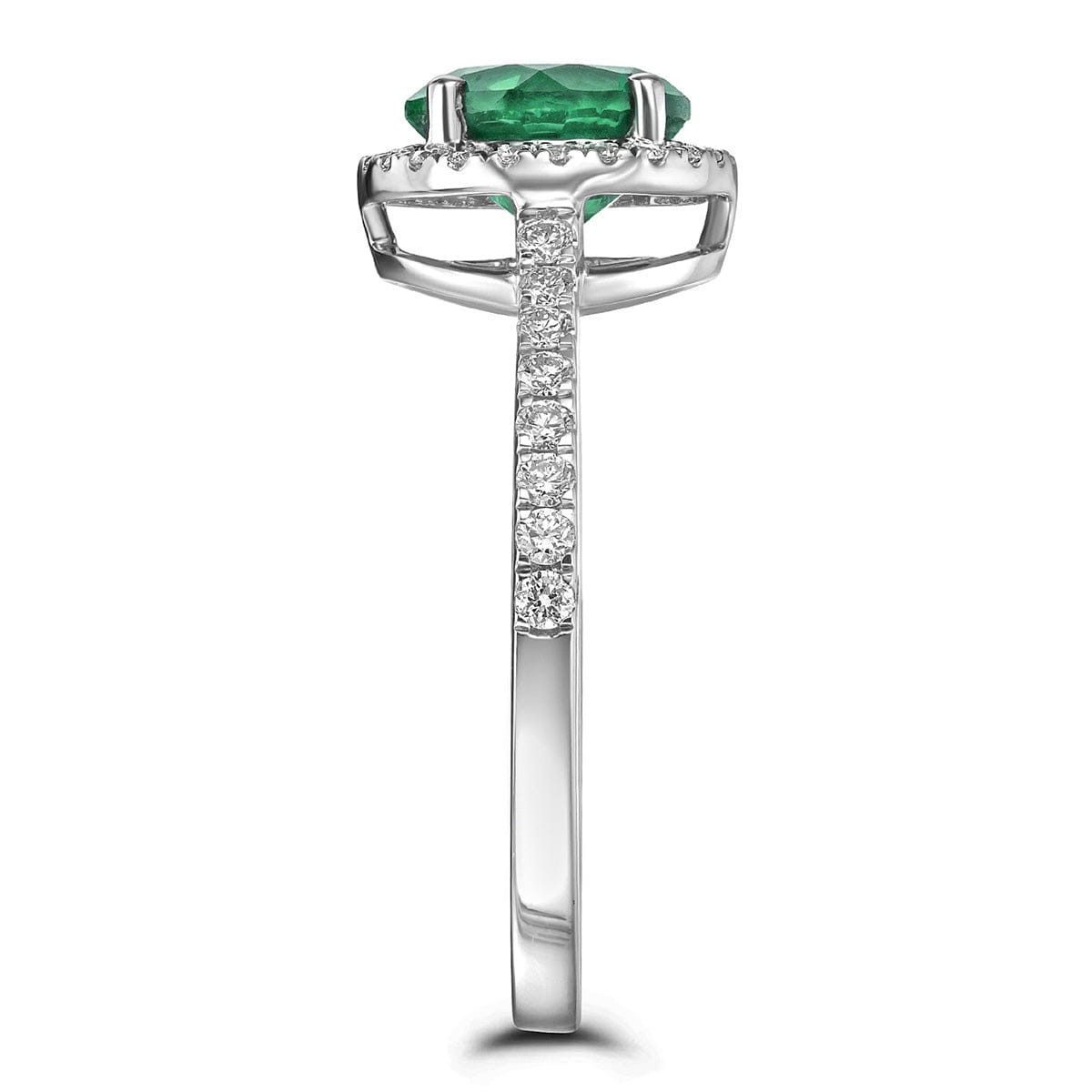 Diamond Astra 2.50ct Lab Emerald and Diamond Halo Shoulder Set Round Cut in Silver
