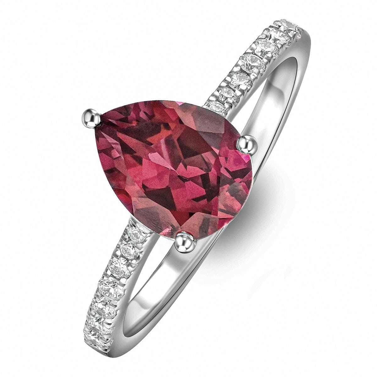 Diamond Astra 3.50ct Lab Ruby and Diamond Shoulder Set Pear Cut Ring in Silver