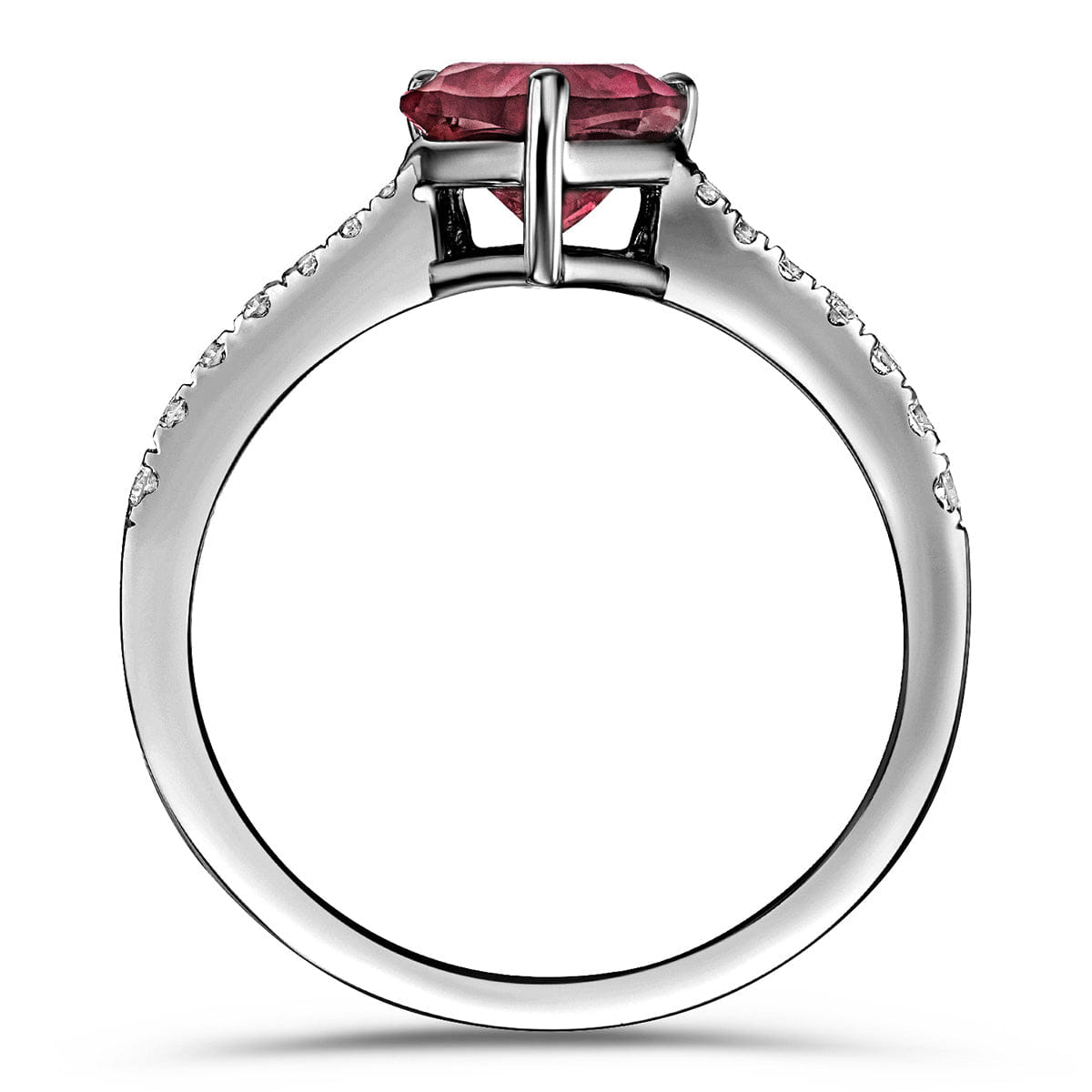 Diamond Astra 3.50ct Lab Ruby and Diamond Shoulder Set Pear Cut Ring in Silver