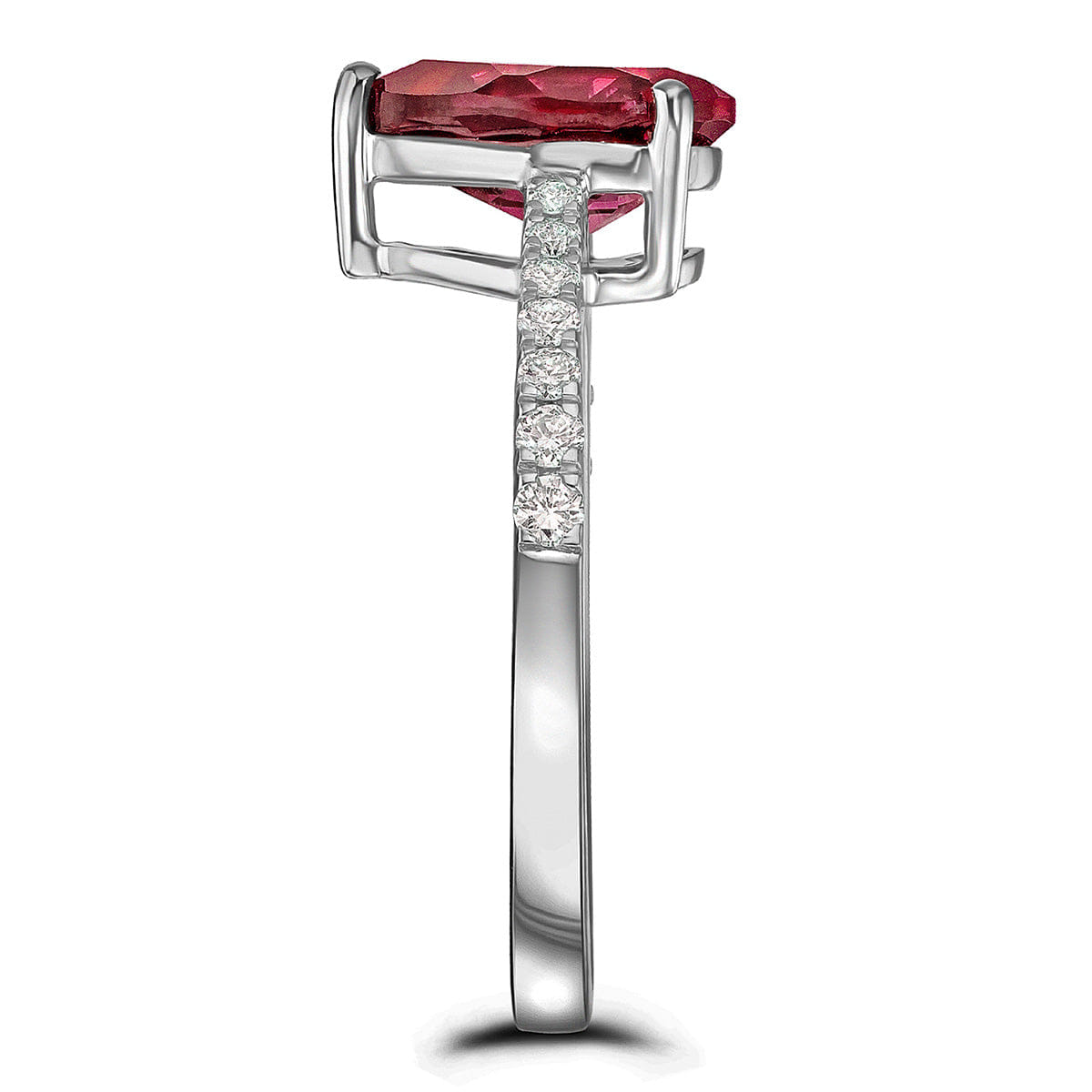 Diamond Astra 3.50ct Lab Ruby and Diamond Shoulder Set Pear Cut Ring in Silver