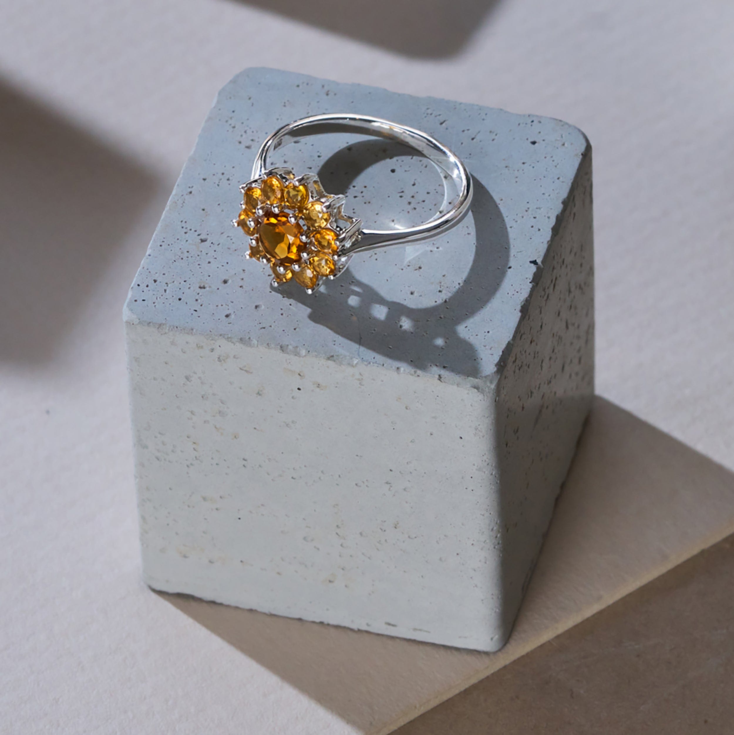 WHITE* 0.96ct Citrine Cluster Ring in 9K White Gold
