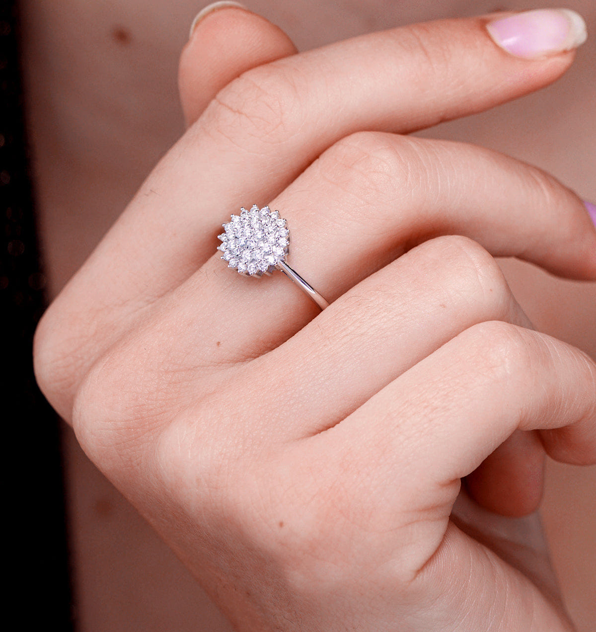 Diamond Cluster Lab Diamond Ring 0.33ct H/Si Set In 925 Silver