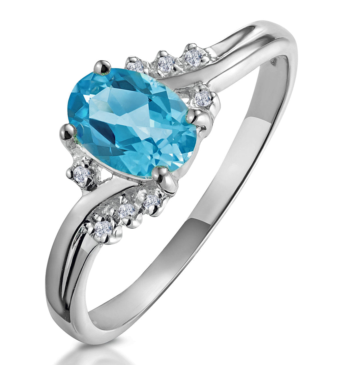 Diamond Blue Topaz 0.94CT And Diamond 9K White Gold Ring