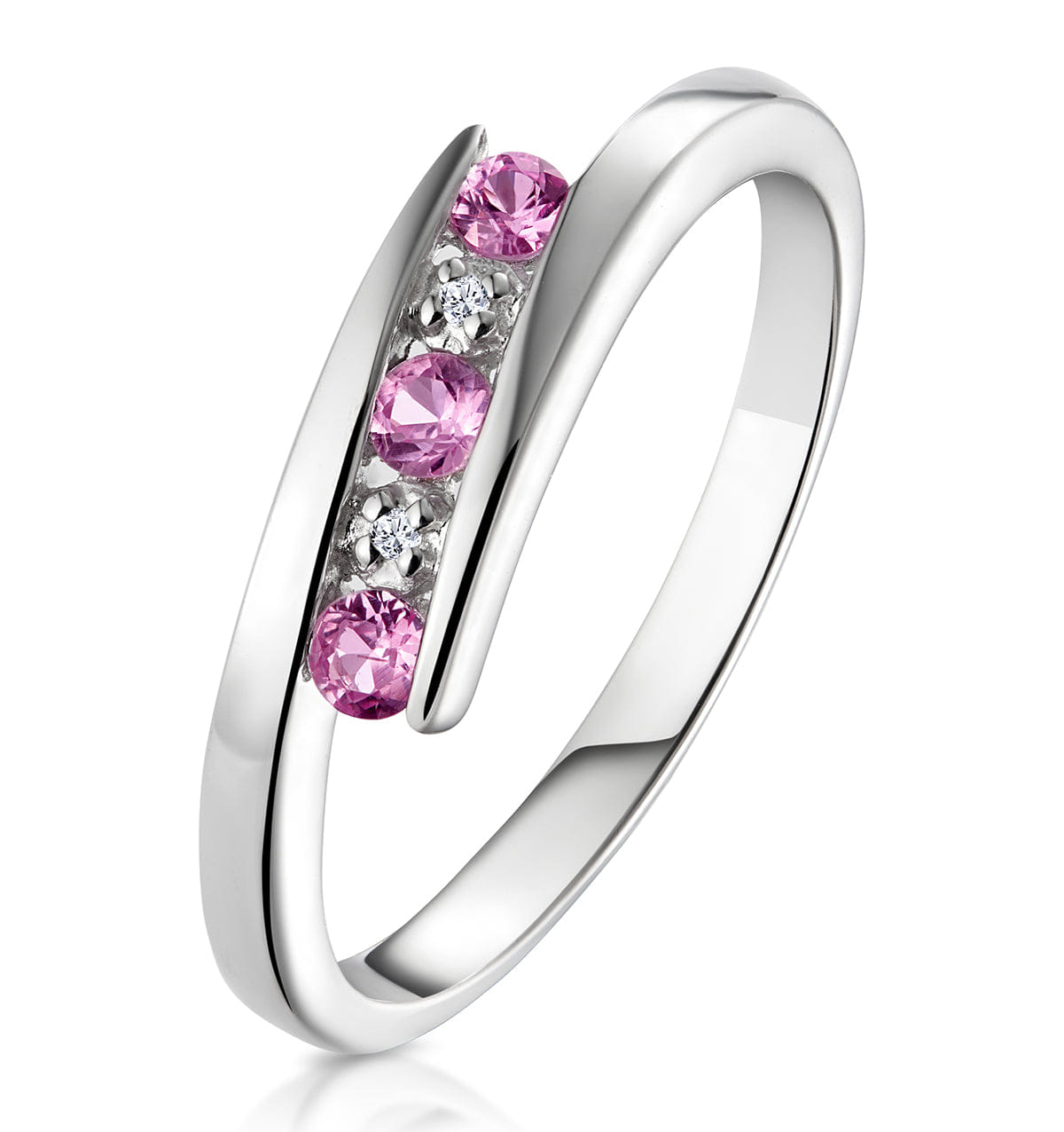 Diamond 9K White Gold Diamond and Pink Sapphire Ring
