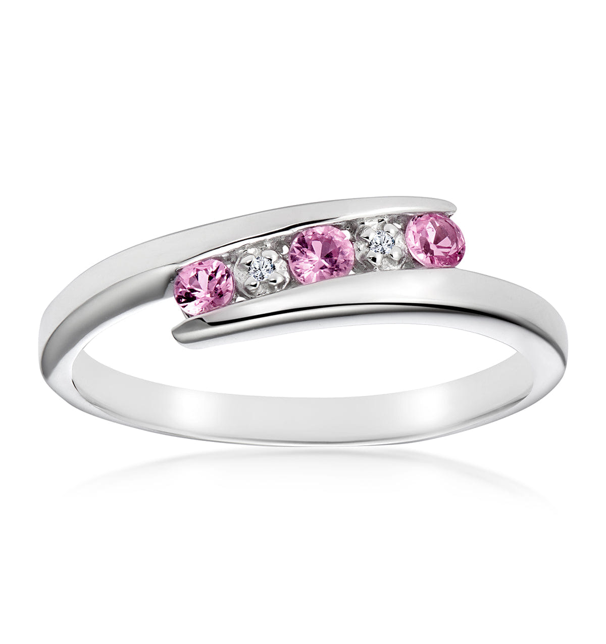 Diamond 9K White Gold Diamond and Pink Sapphire Ring