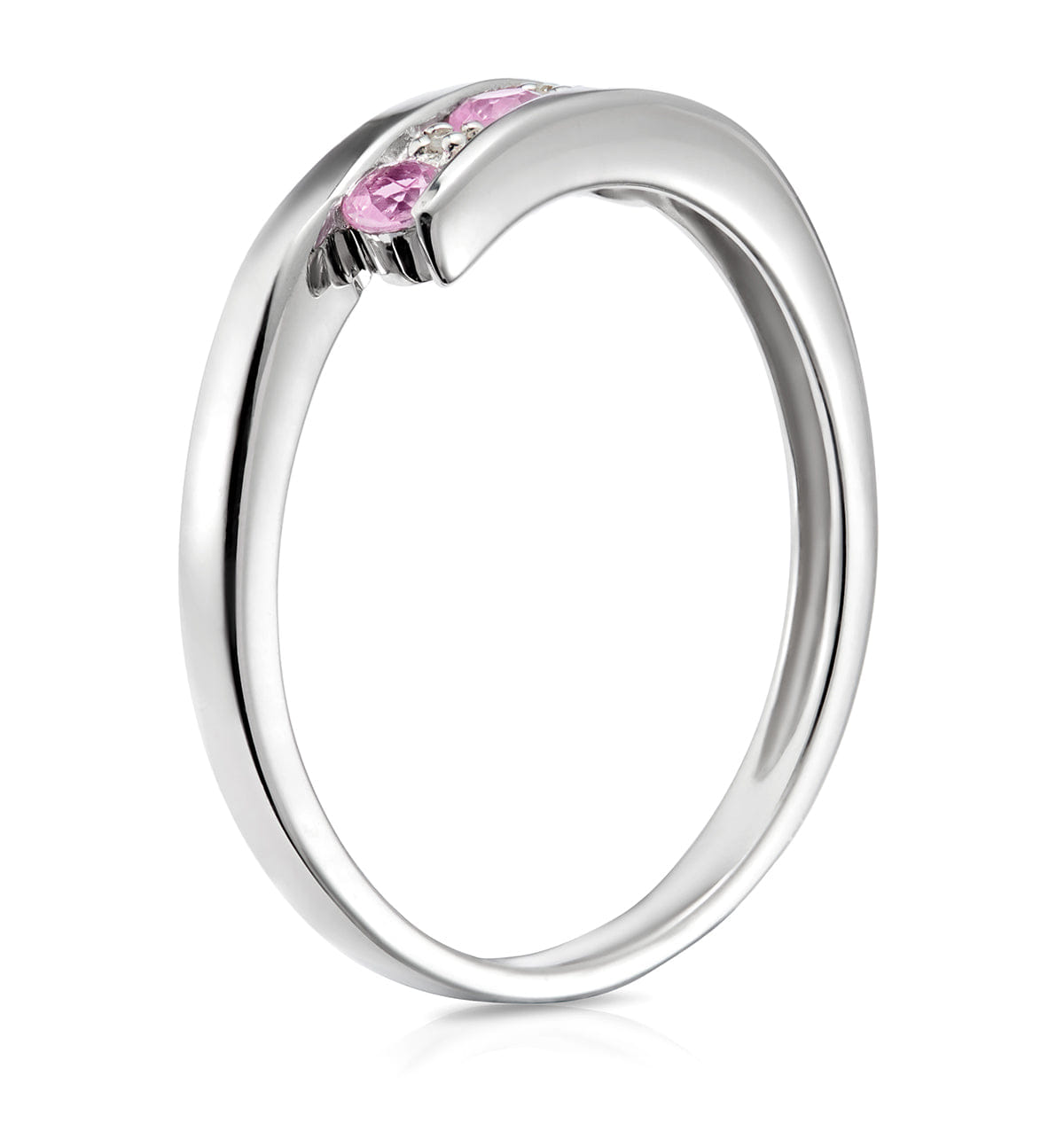 Diamond 9K White Gold Diamond and Pink Sapphire Ring