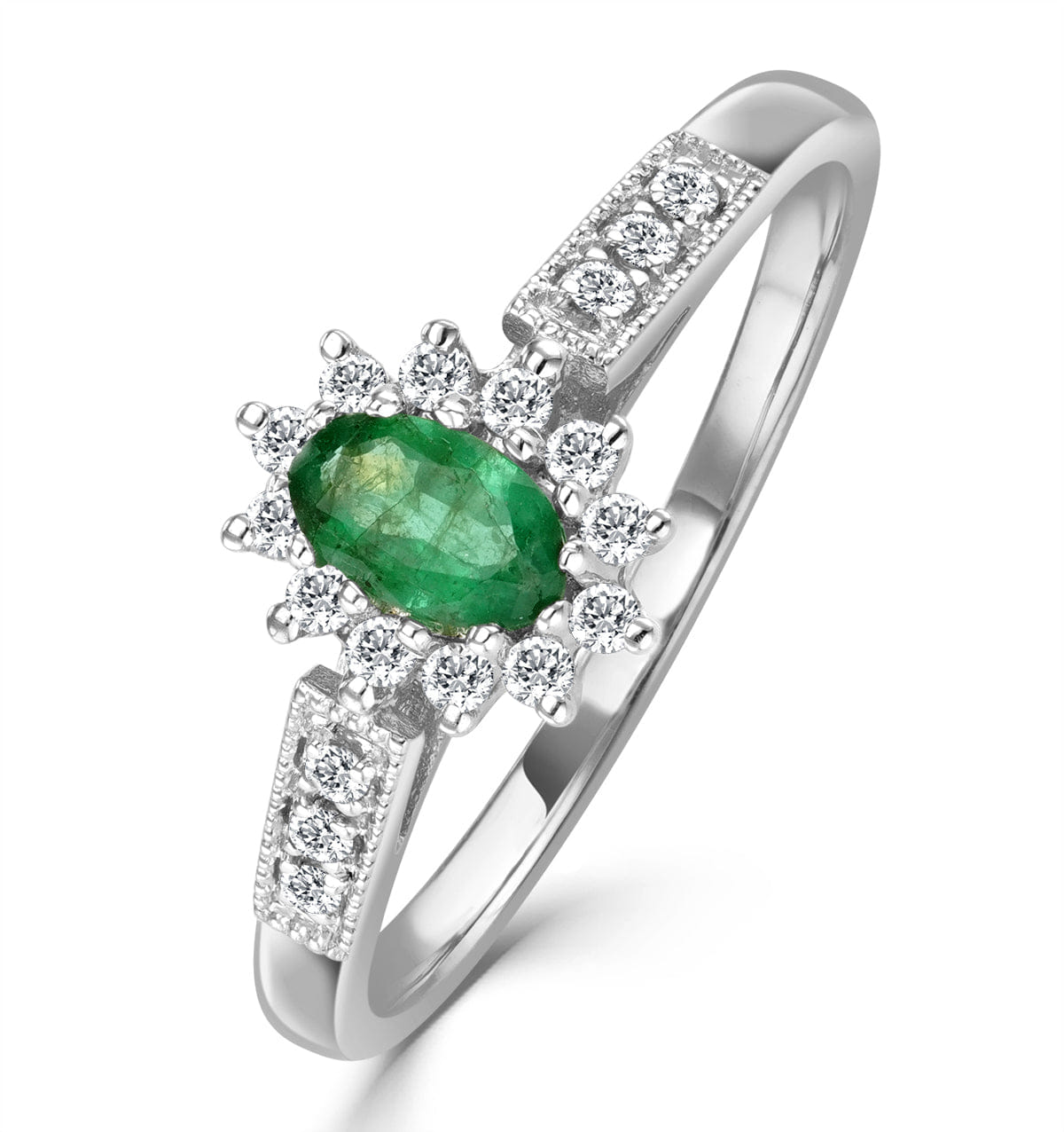 RING Emerald Ring with Lab Diamonds in 925 Silver - 5 x 3 mm Centre