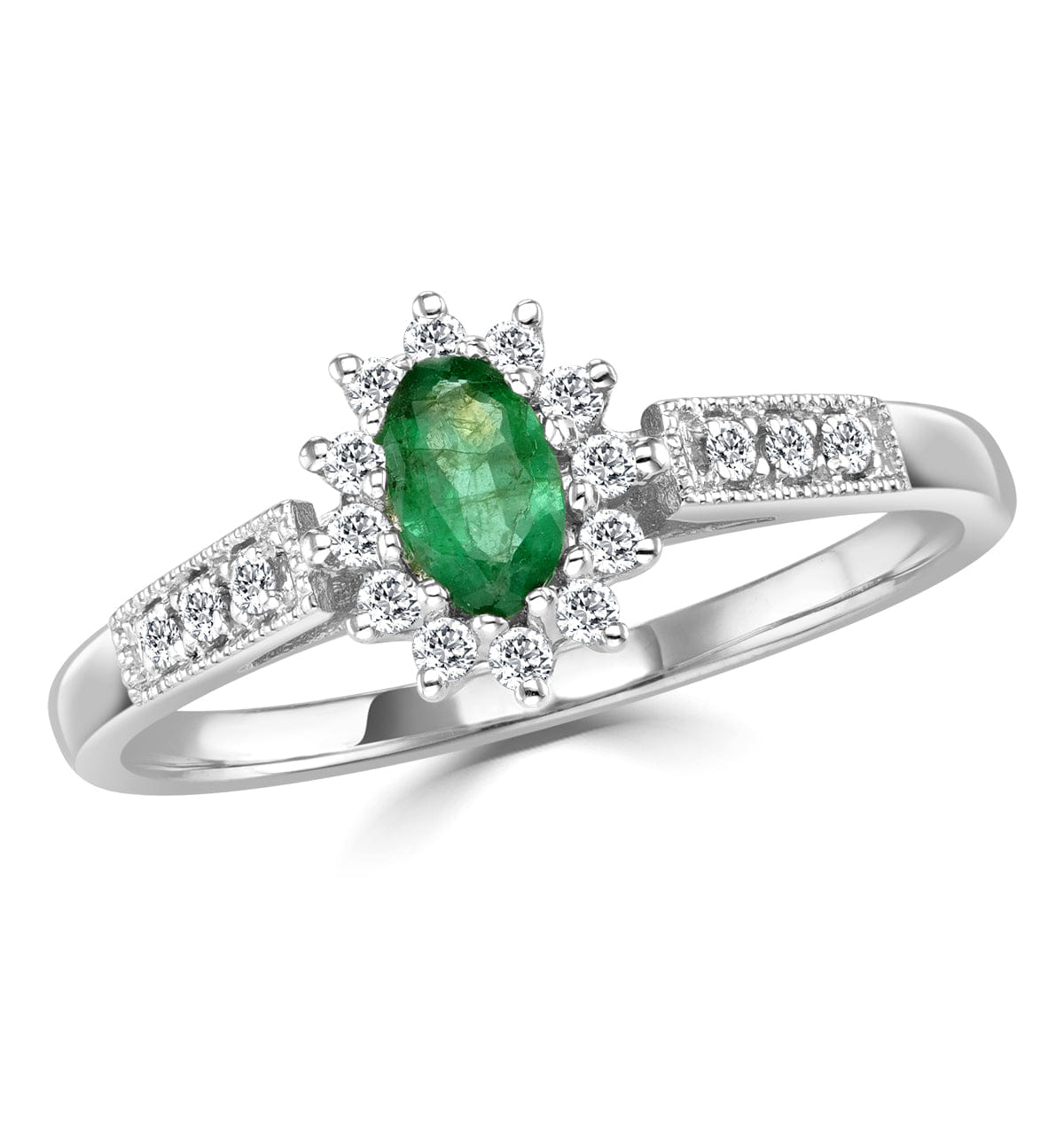 RING Emerald Ring with Lab Diamonds in 925 Silver - 5 x 3 mm Centre