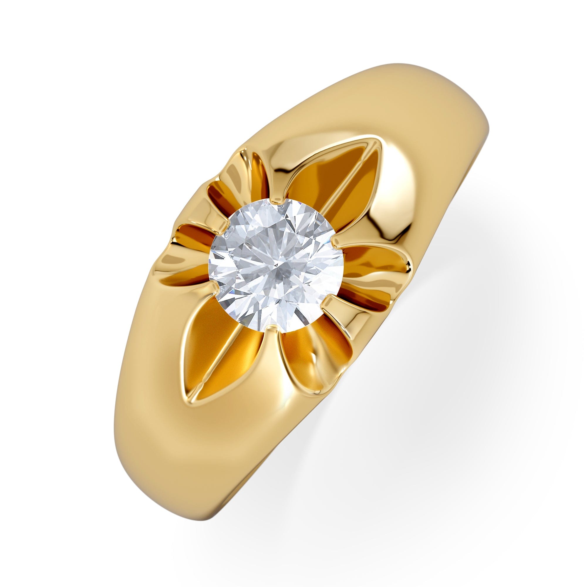 Diamond Lab Diamond Signet Ring 0.50ct Round Cut in 18K Gold Vermeil
