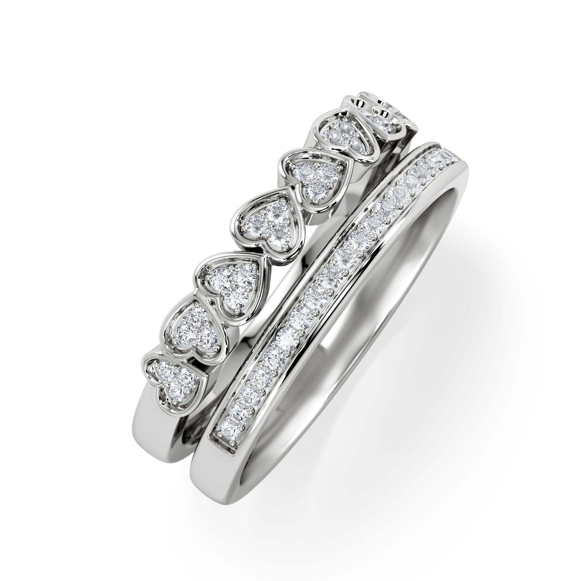 Diamond Double Heart Band Stacking Ring Lab Diamond 0.20ct in 925 Silver